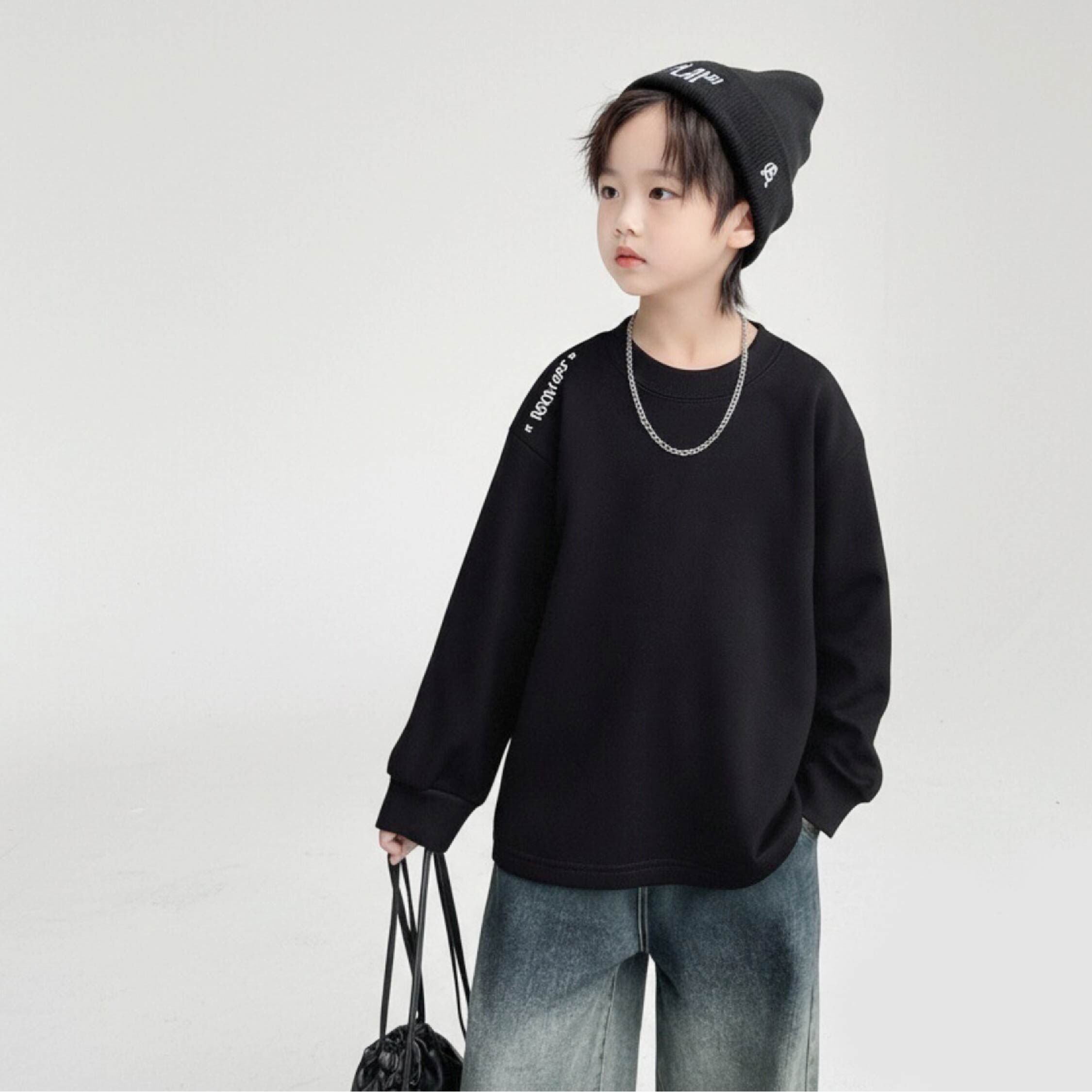 【H55846】街頭英字刺繡內磨毛上衣＊二色