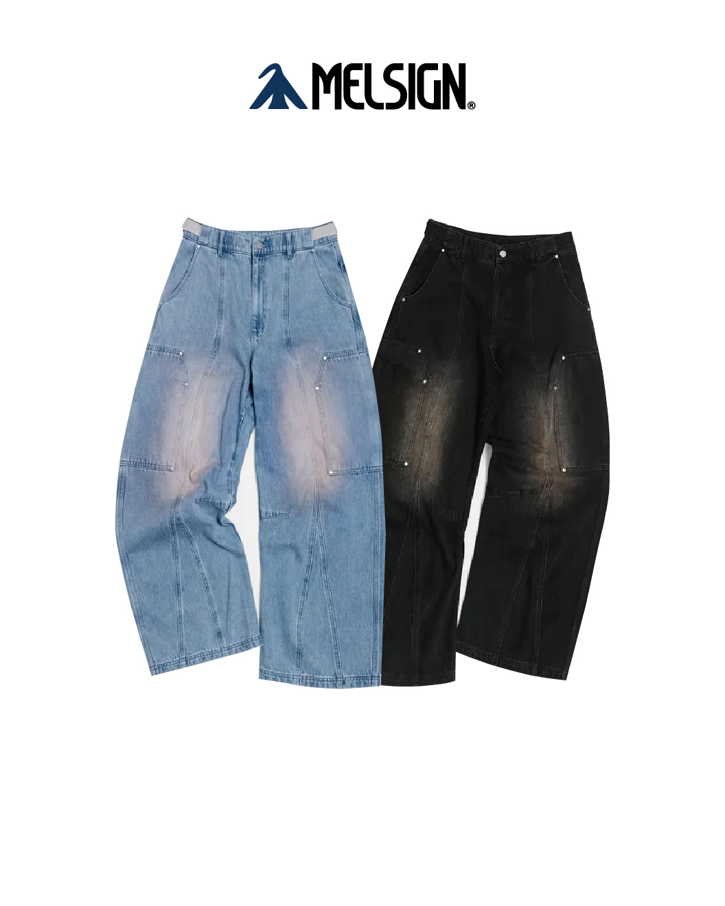 MELSIGN 異色水洗寬鬆牛仔長褲 黑/淺藍 25 A/W Canvas Wide Leg Jeans