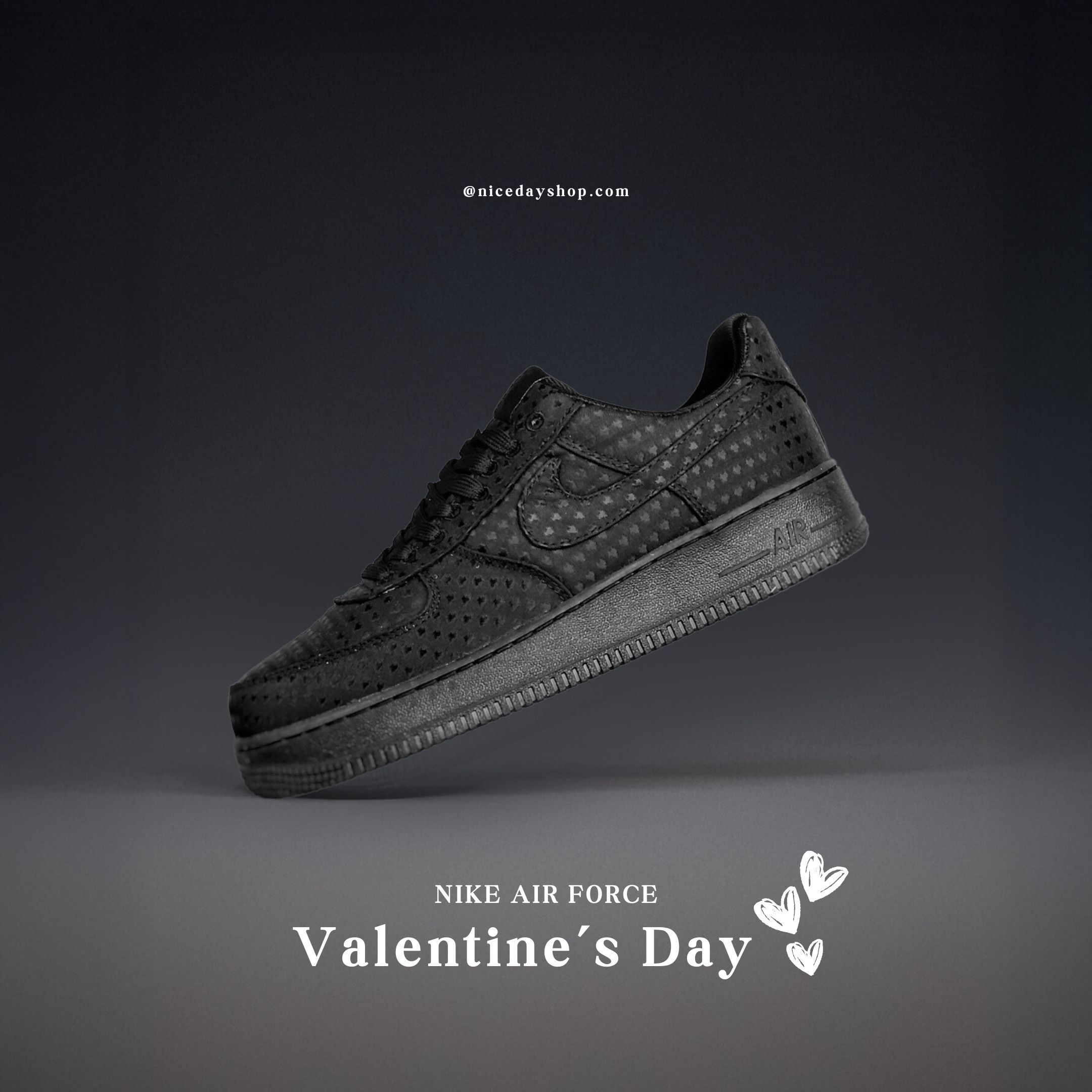 NICEDAY 現貨 Nike Air Force 1 黑 情人節 滿版 愛心 黑心 2026 IB6836-001