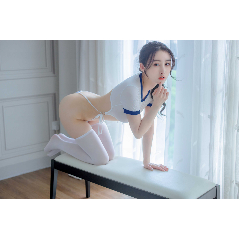 KR 透視運動服綁帶連體衣 藍色 (KRW-037)