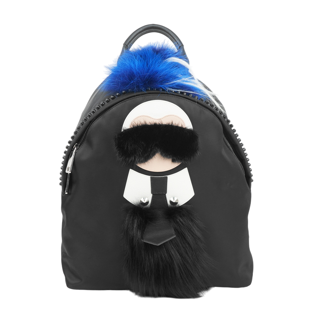 【Fendi】Karlito Backpack 老佛爺尼龍後背包(大款)(黑/藍)