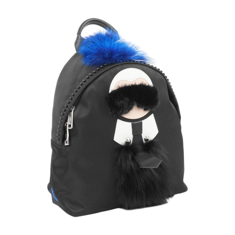 【Fendi】Karlito Backpack 老佛爺尼龍後背包(大款)(黑/藍)