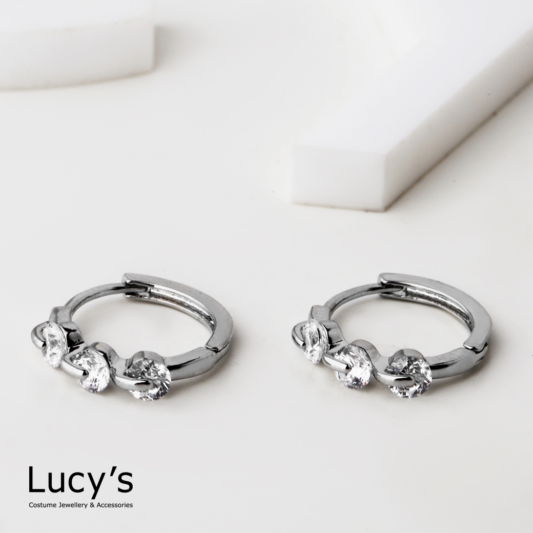 三點晶鑽 易扣耳環 (二色) (122123/122124)