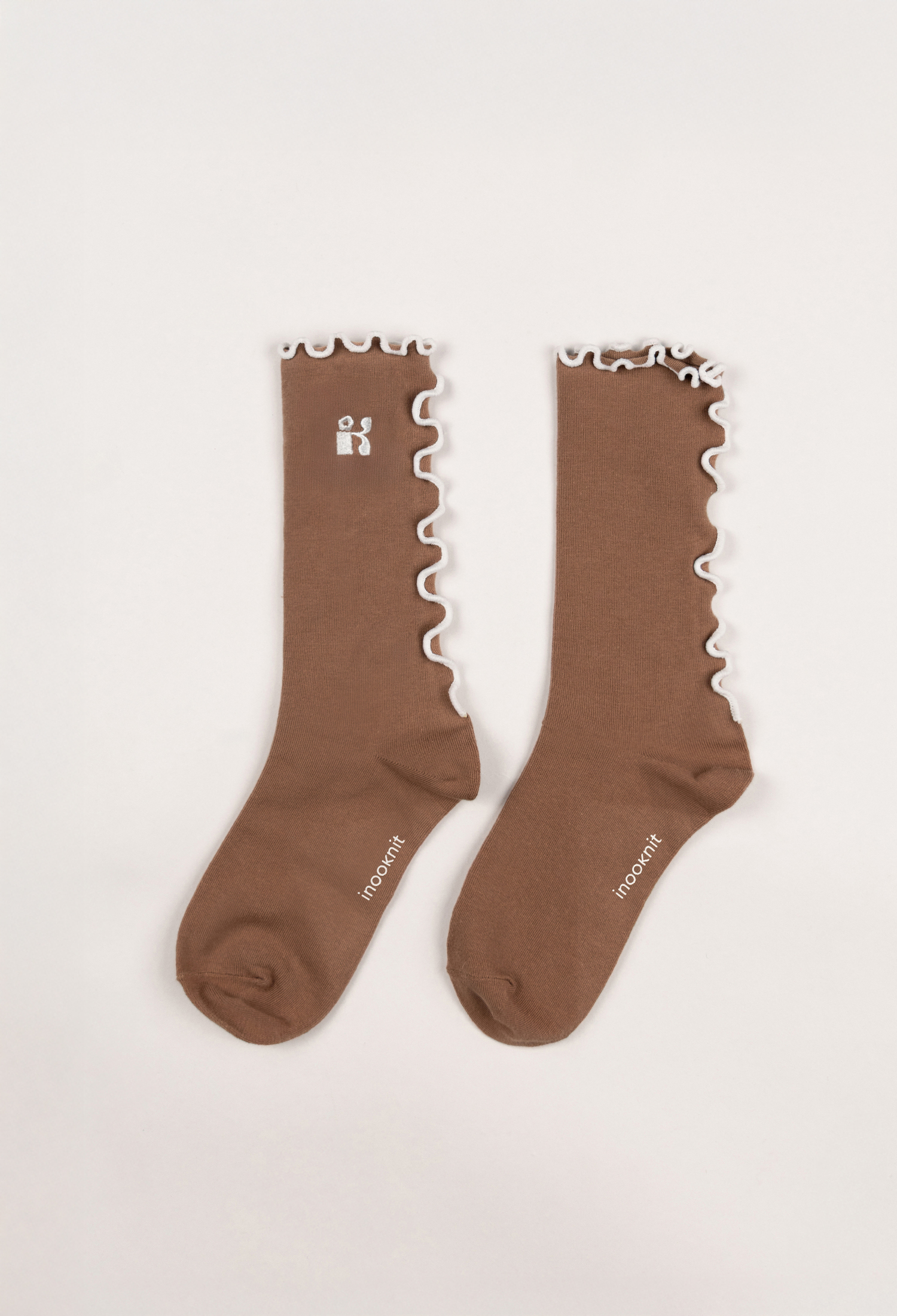 inooknit繡標木耳襪 摩卡棕