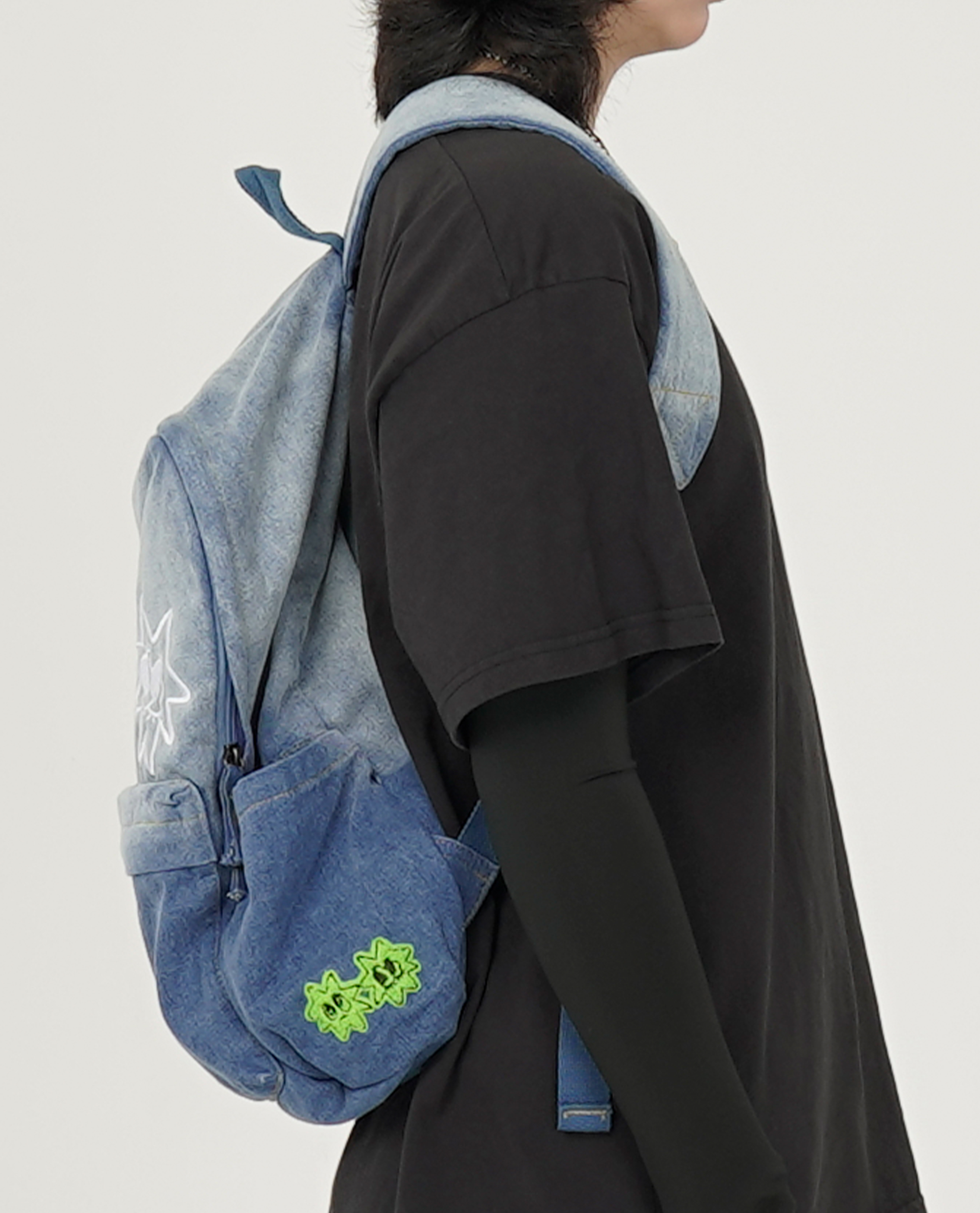 AOI 牛仔閃閃星刺繡後背包