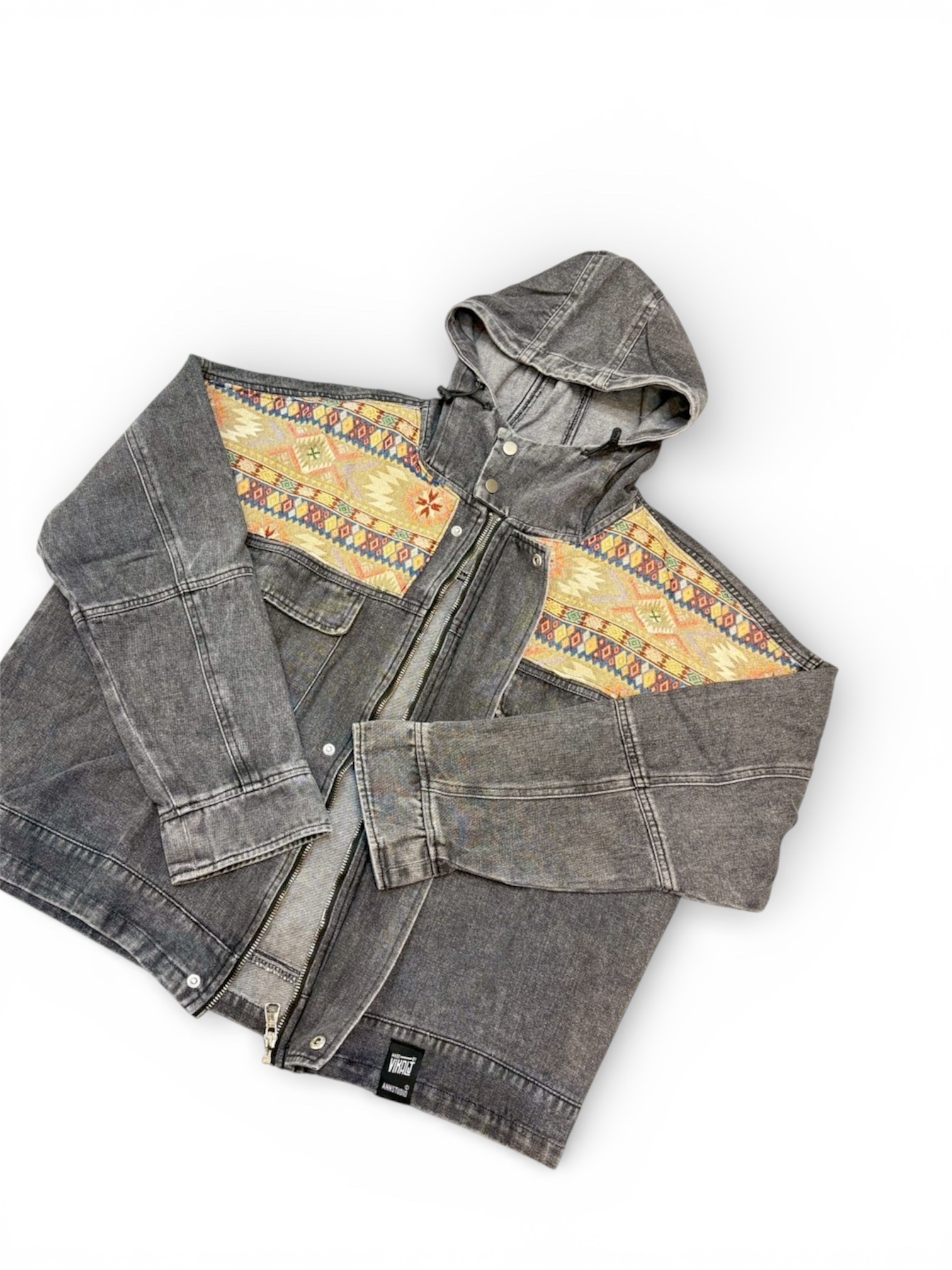 Annstudio | 立領連帽拼接外套