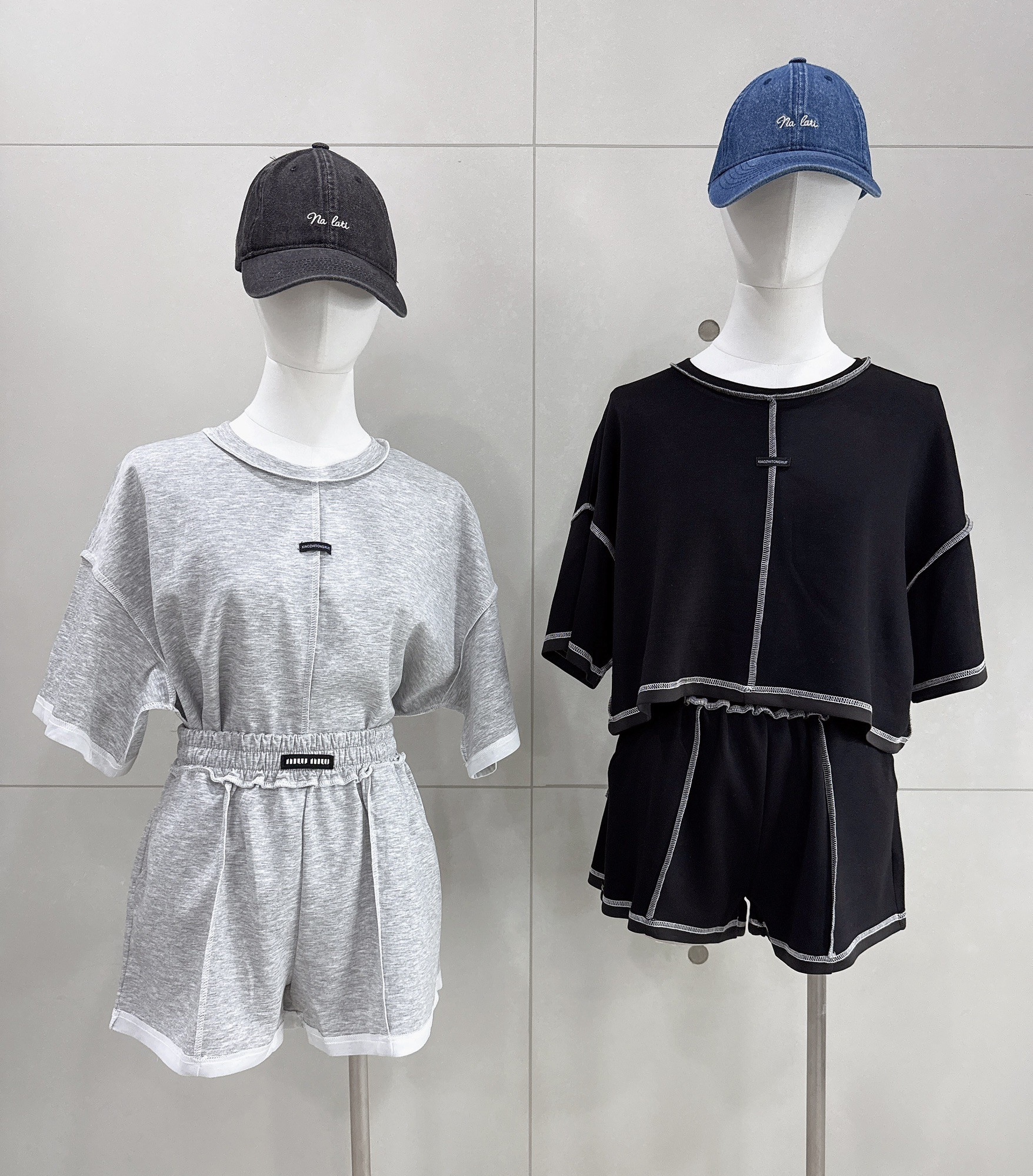 車線滾邊小標衣+鬆緊短褲