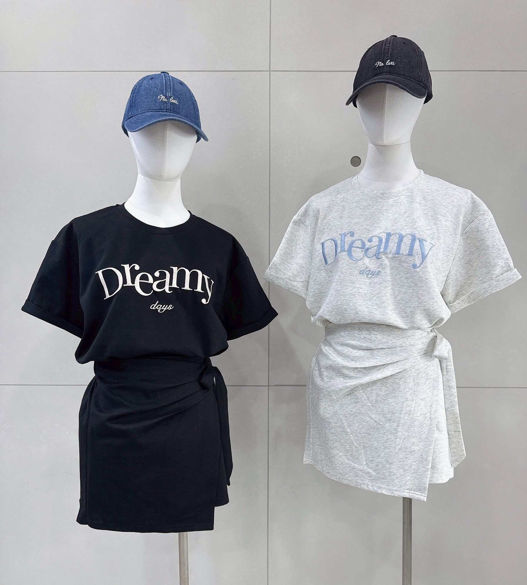 刺繡字母衣+後鬆緊側綁帶褲裙