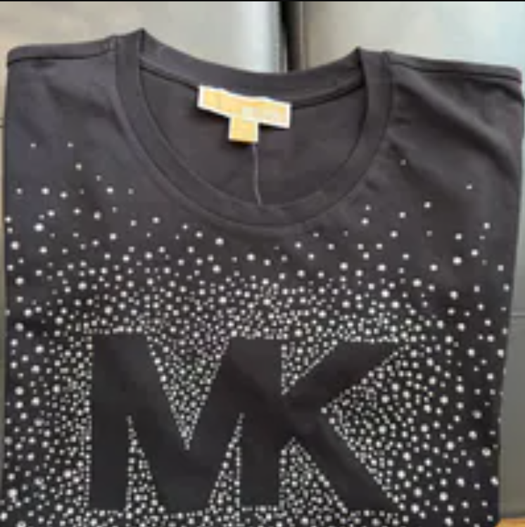 [S] MICHAEL KORS BLACK EMBELLISHED LOGO COTTON T-SHIRT, JF551UN97J-BLACK (SMK1372)