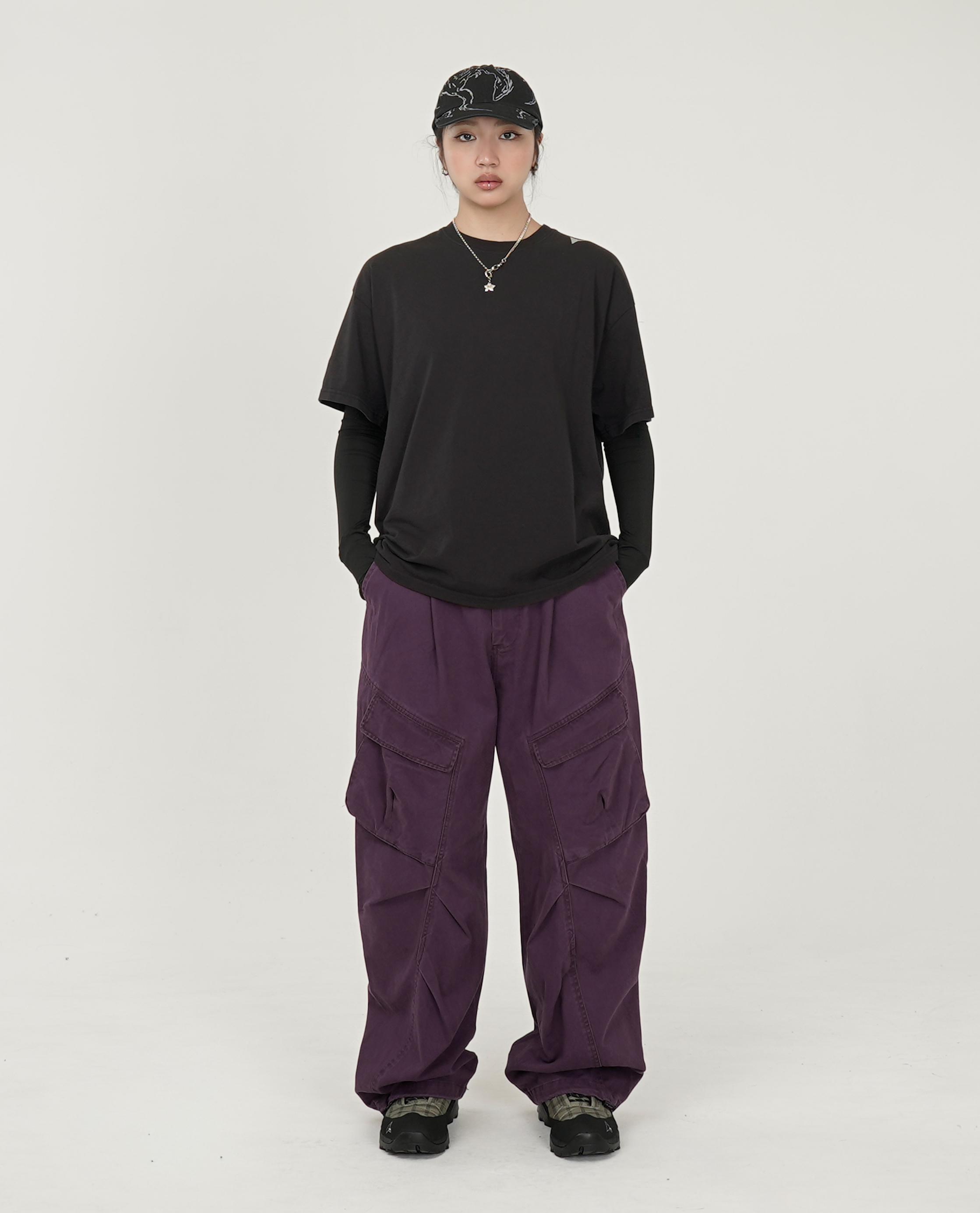 水洗後鬆緊車線口袋工作褲