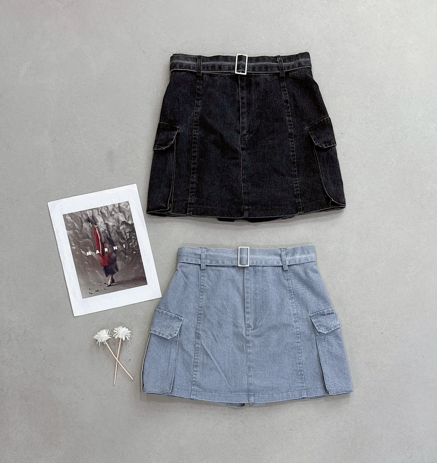 附腰帶車線水洗工裝褲裙