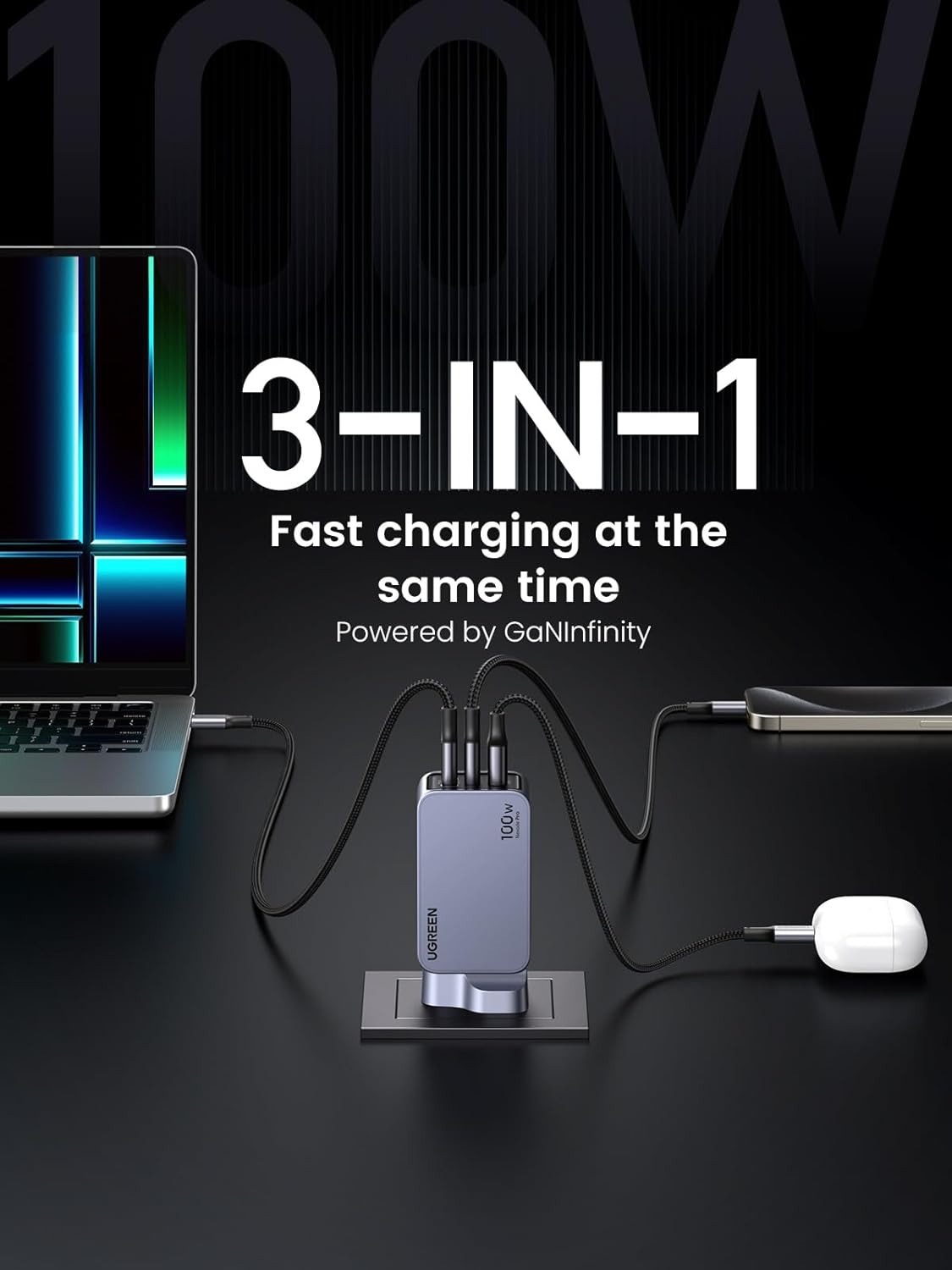 UGREEN 25875 Nexode Pro 3 in 1 GaN 100W 充電器 X757