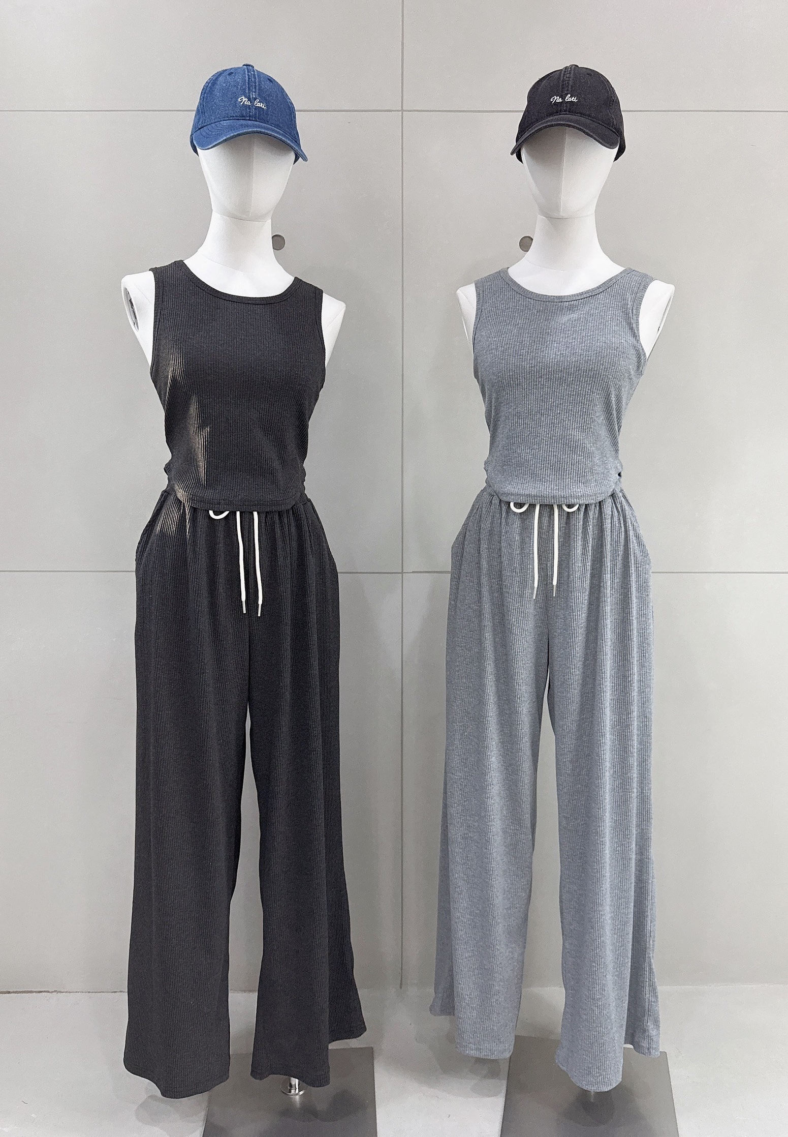 坑紋罩杯背心+抽繩口袋寬褲