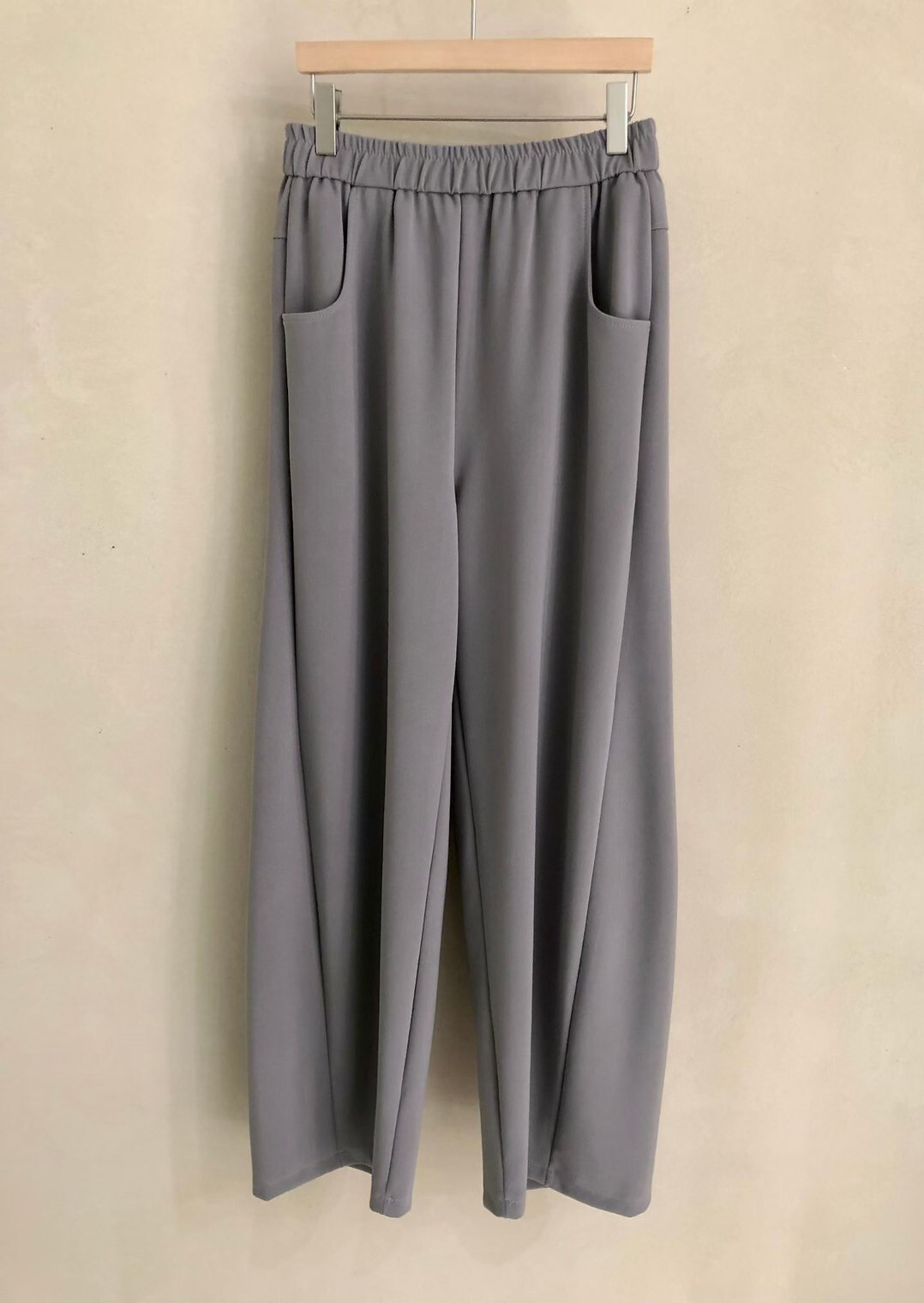 腰鬆緊側打褶造型直筒棉褲-F / 3色