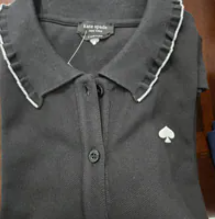 [S] KATE SPADE BLACK RUFFLE LOGO POLO SHIRT, KL549-001 (SKS1710)