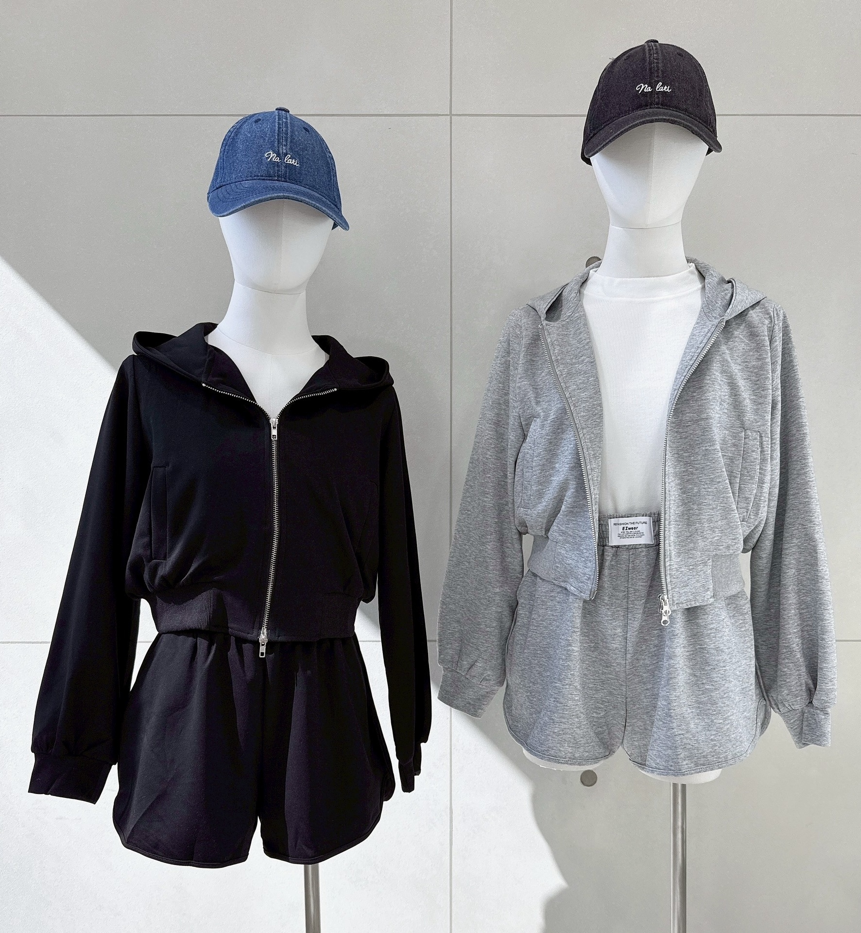 雙拉鍊空氣棉連帽外+車標短褲