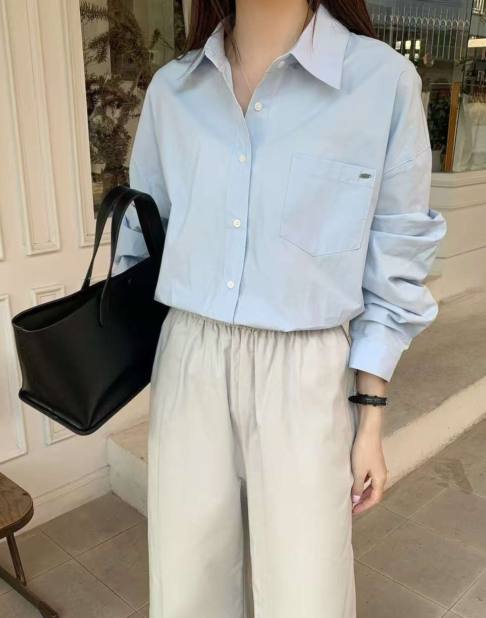 小鐵牌口袋素面襯衫