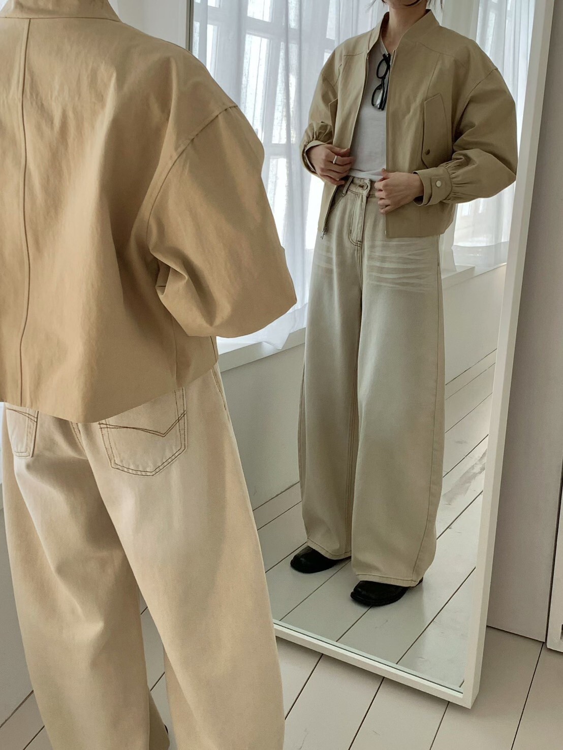 復古微刷色感落地牛仔寬褲-S-L / 2色