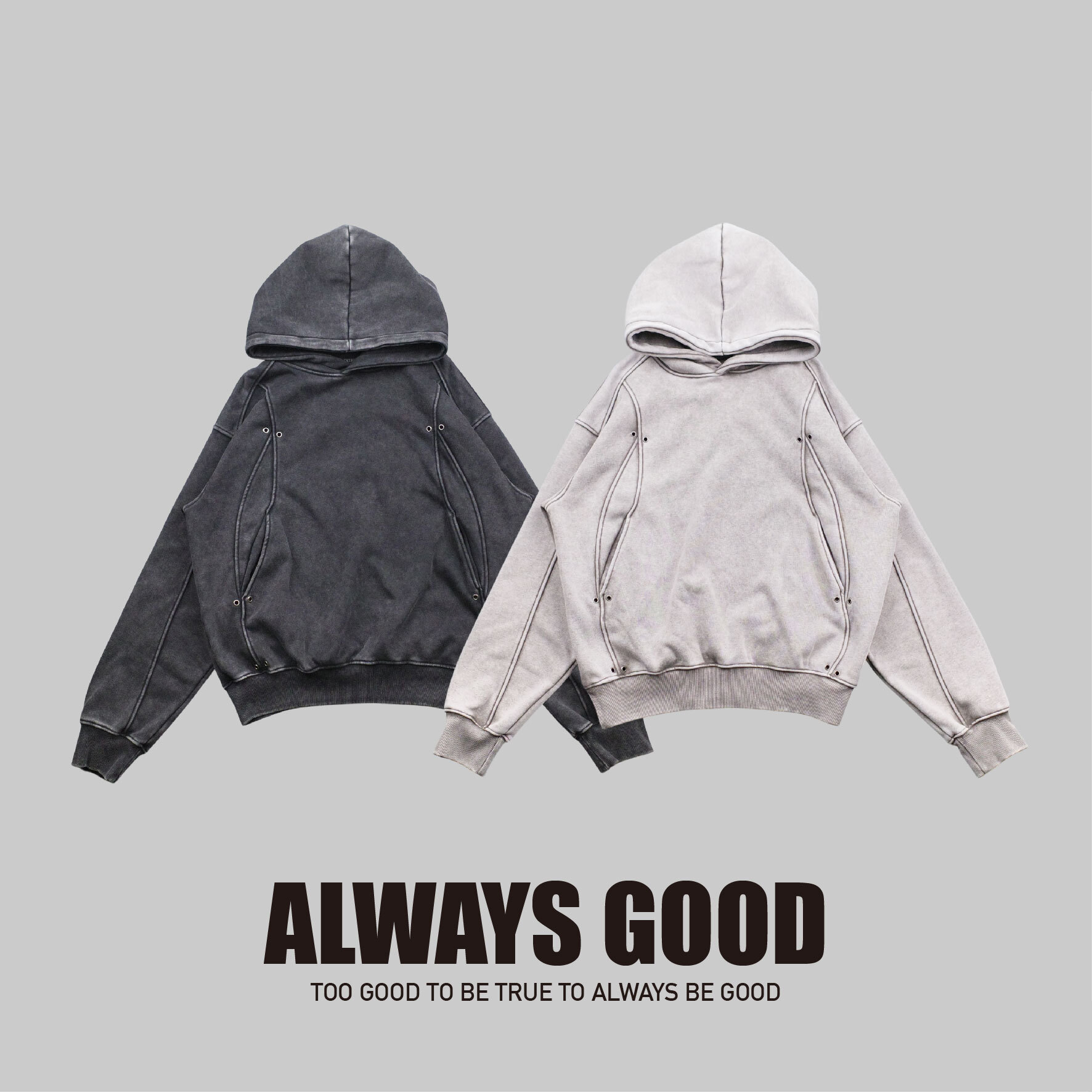 『Always_Good』水洗 做舊 解構 鋪絨 短版 帽T