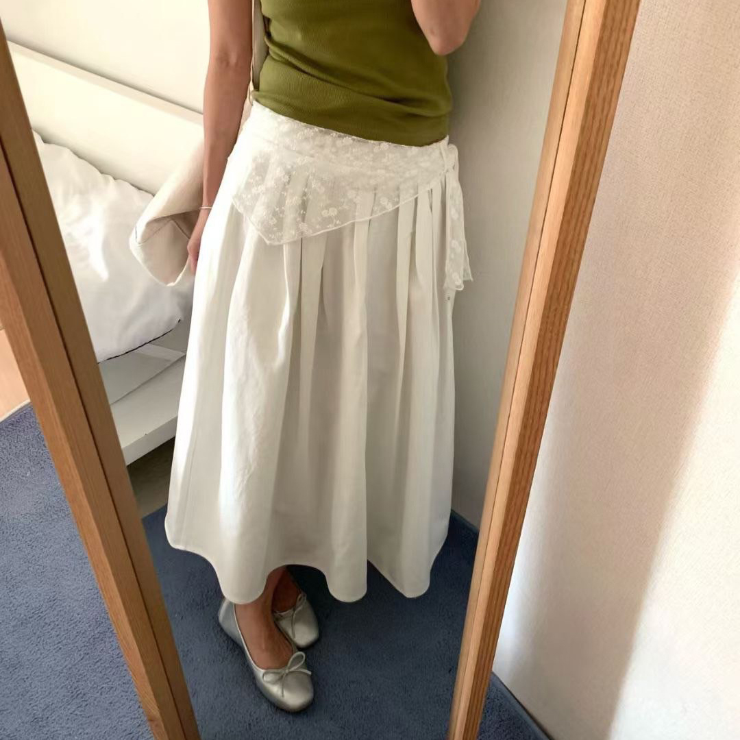 附綁帶絲巾造型鬆緊腰百摺裙長裙-F / 2色