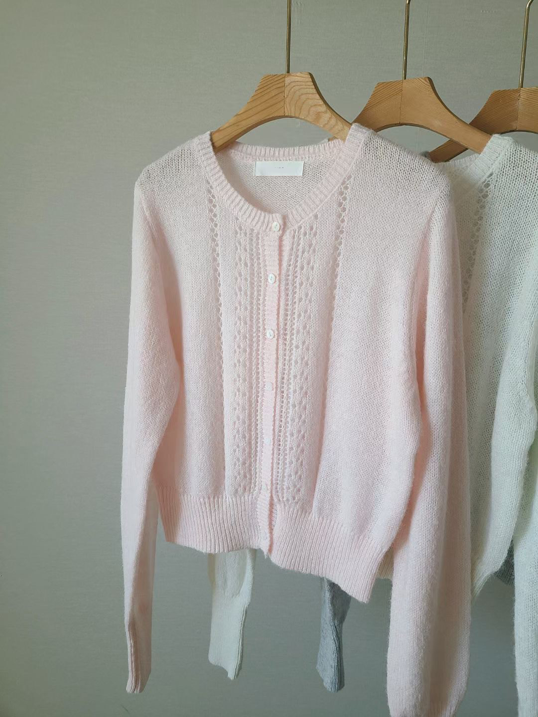 氣質麻花編織滾邊圓領排釦針織上衣罩衫 / 4色