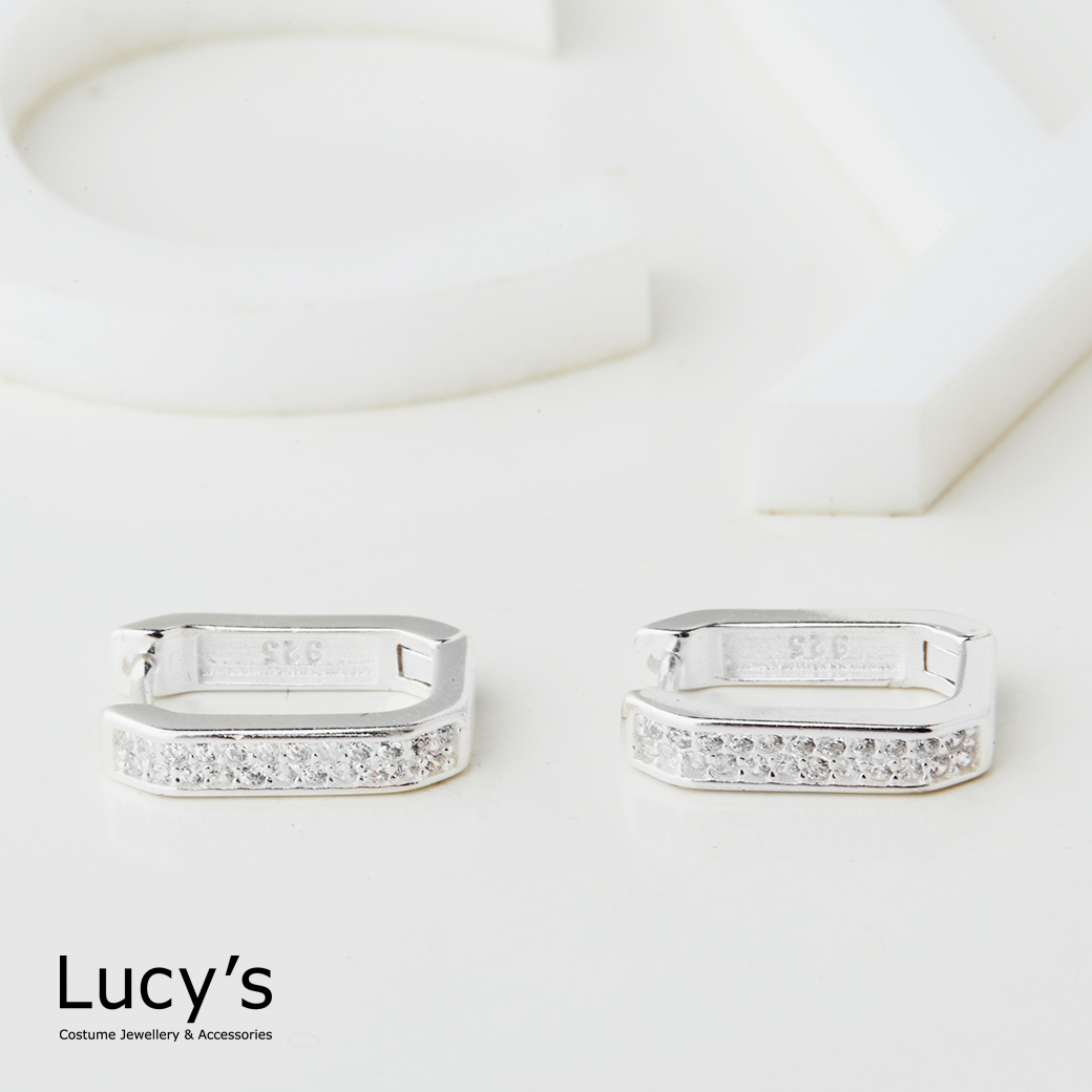 925純銀 U型鑲鑽 易扣耳環 (126601)