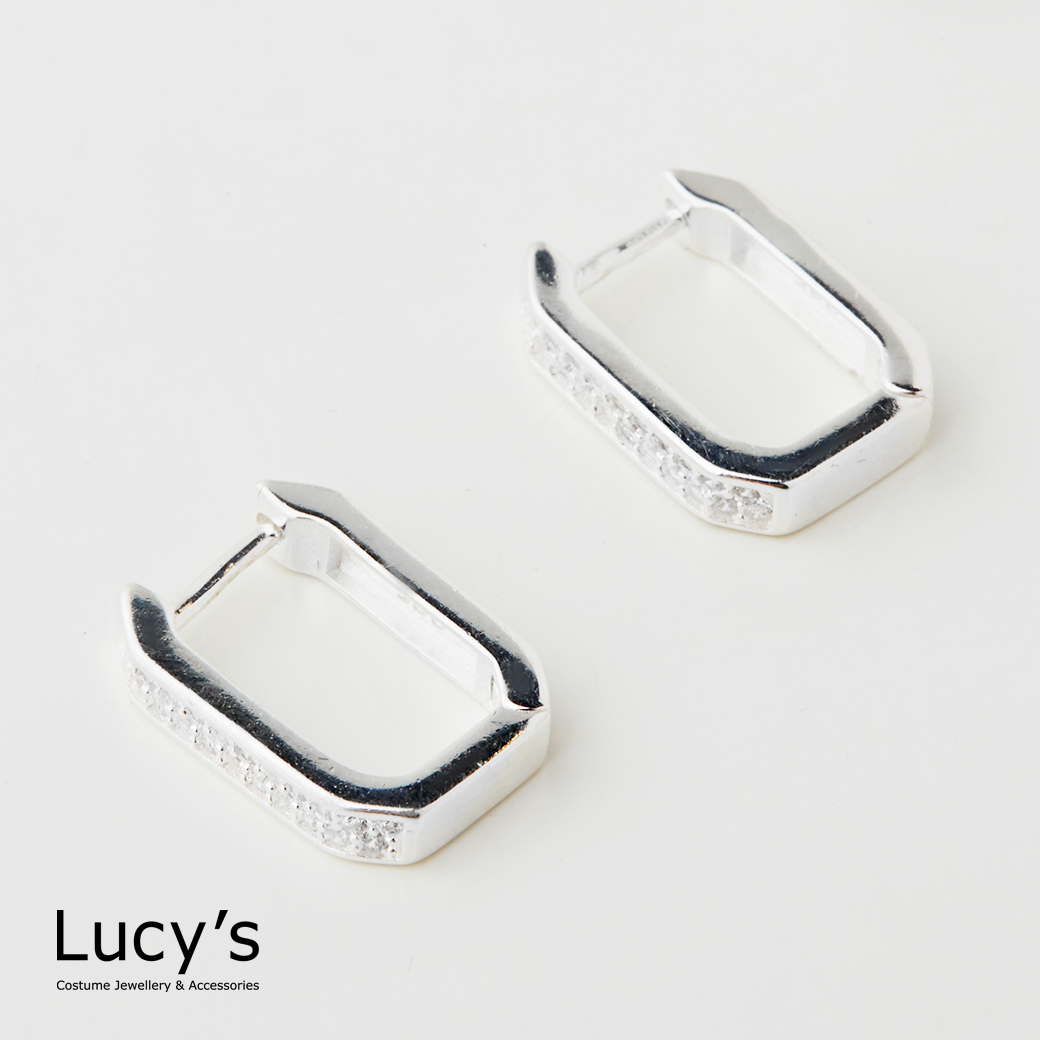 925純銀 U型鑲鑽 易扣耳環 (126601)