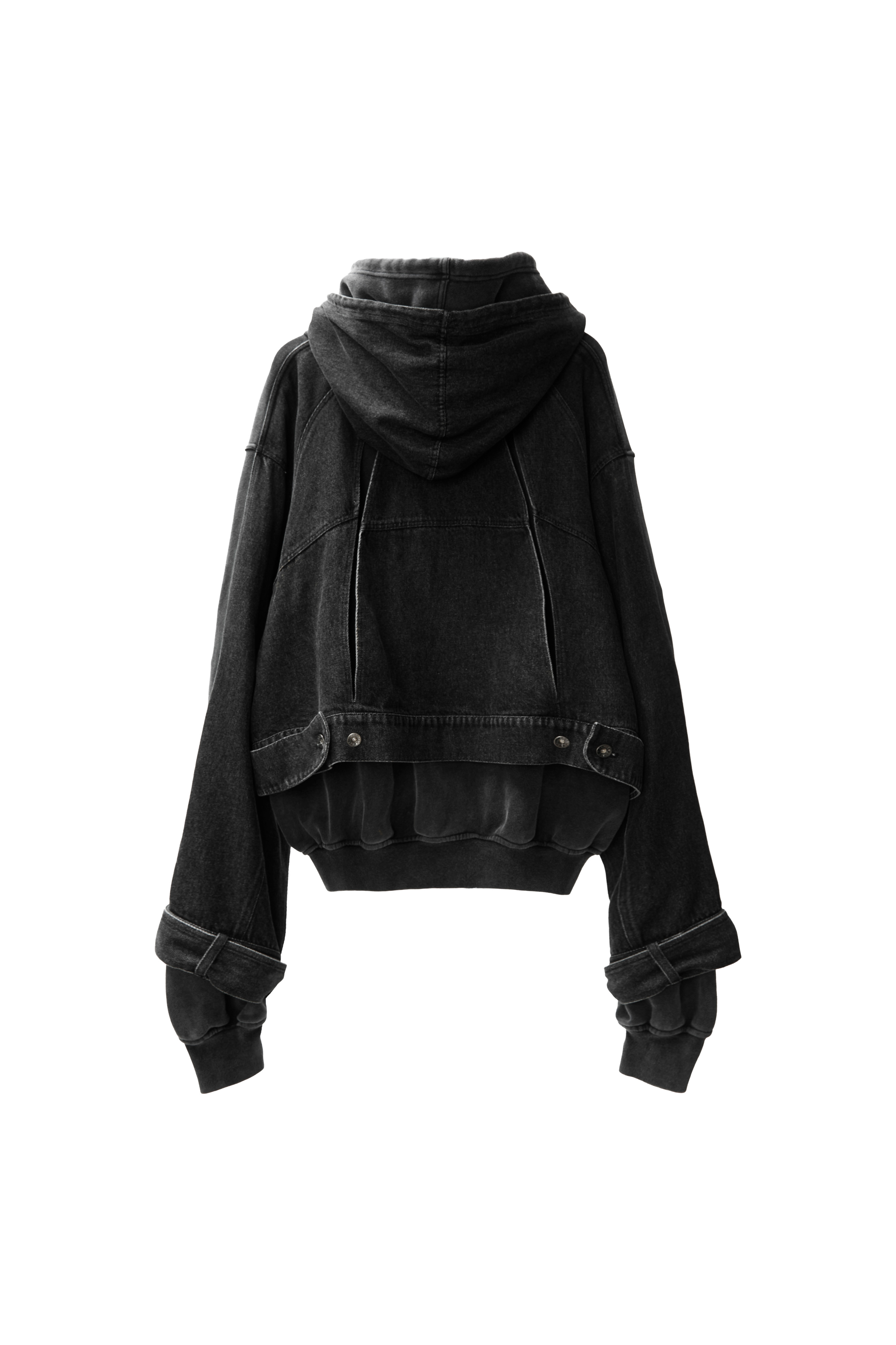 REMIX "RE Wing Denim Panel Cotton ZIP Hoodie @xxfalseprophetxx" (Black)
