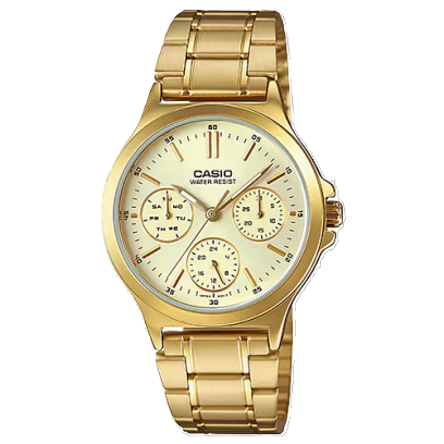 【CASIO 卡西歐】三針三眼 日期星期 復古簡約無字 不鏽鋼 女錶 LTP-V300G