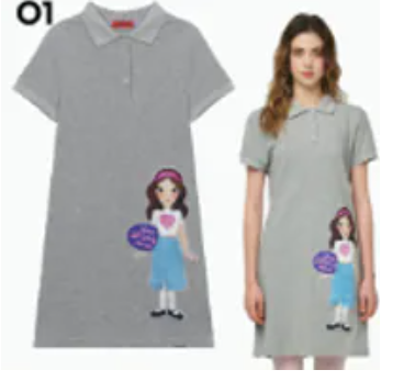 [S] YSW GREY LUNA BUTTOM PRINT CHARACTER POLO DRESS, J2WOP01GYLNF (SYW335)