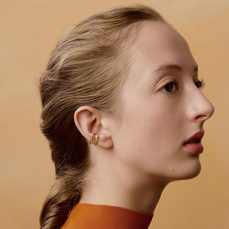 全新HERMES耳夾 POP H  EAR CUFF 奶茶色金扣 MARRON GLACE H100094F 55 #BRAND NEW #香榭站正品