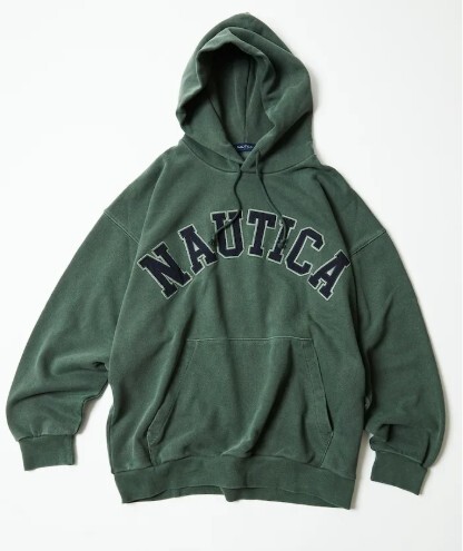2024AW NAUTICA Pigment Dyed ARCH LOGO HOODED 水洗刺繡帽T