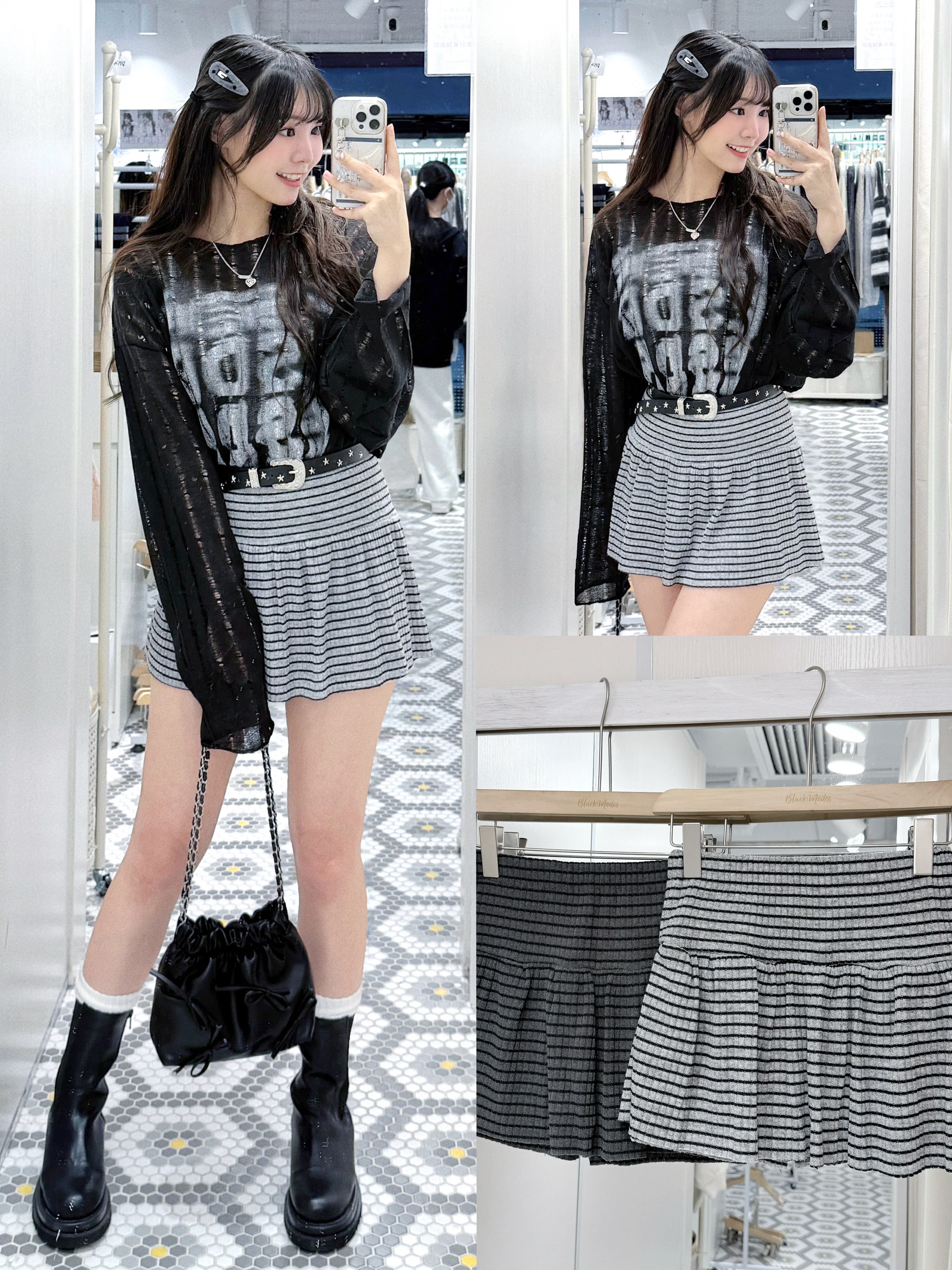 D0506｜韓系灰色調✮⋆˙🎱🕷️ 薄薄料間紋短裙褲