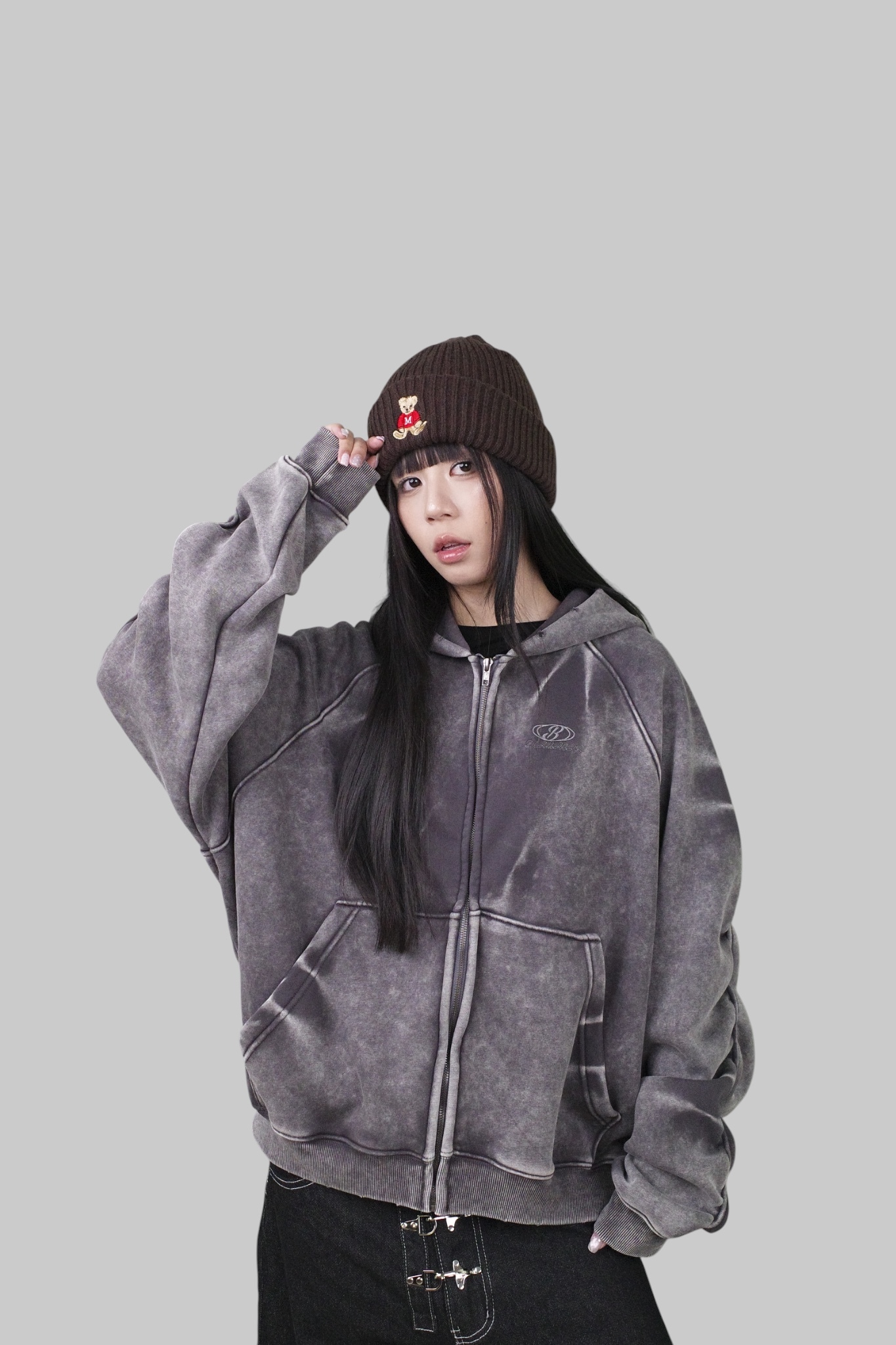 『Always_Good』水洗 刺繡 抓皺袖 短版 連帽 外套