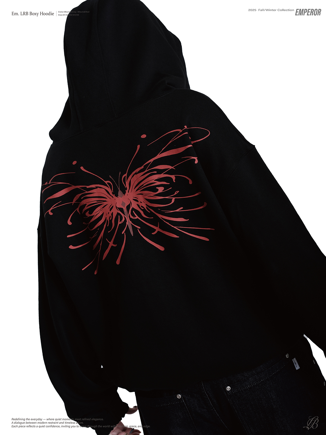 Nurari 彼岸蝶帽T 連帽長袖 黑灰/黑紅 25 25 A/W Em. LRB boxy hoodie