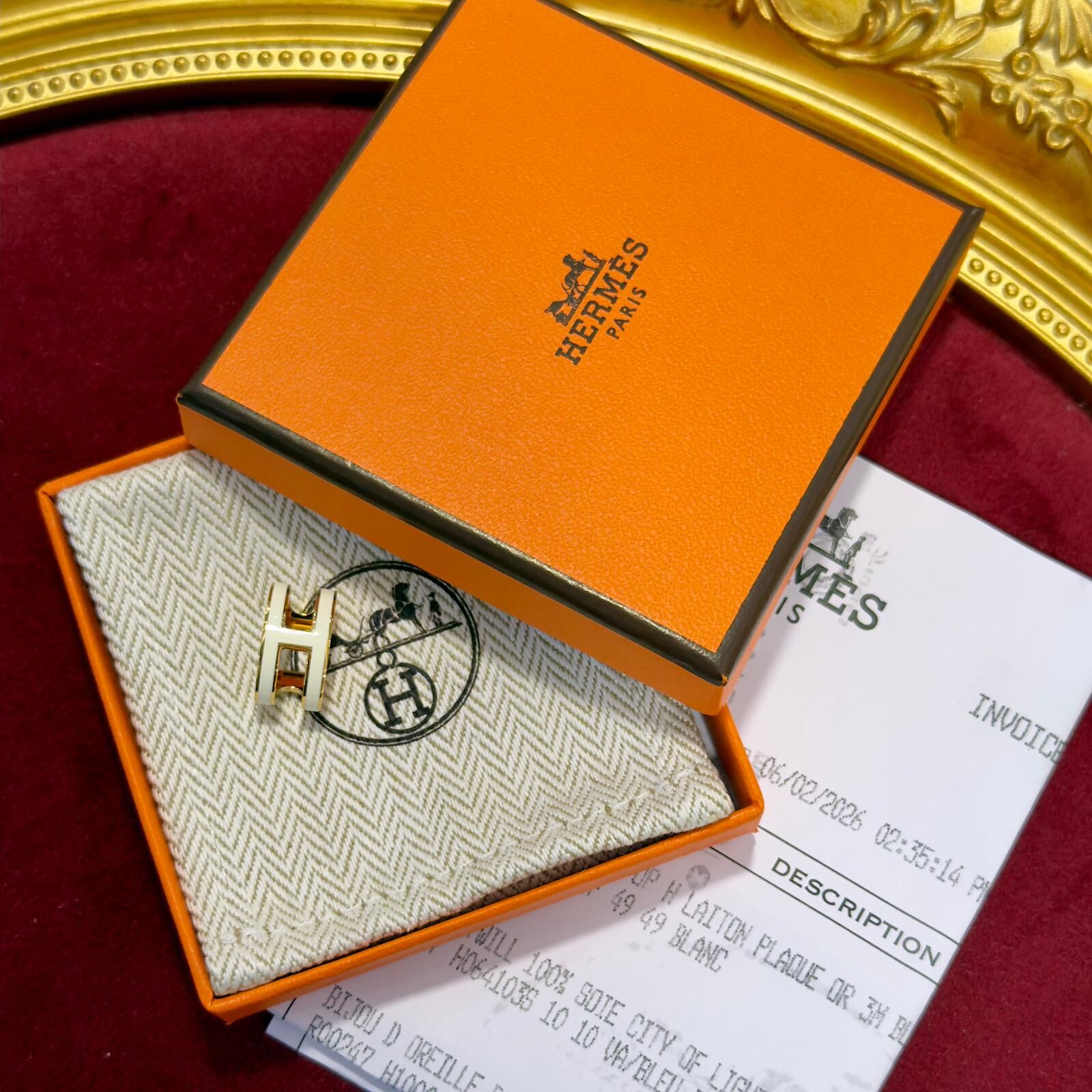 全新HERMES耳夾 POP H  EAR CUFF 白色金扣 BLANC H100094F 49 #BRAND NEW #香榭站正品