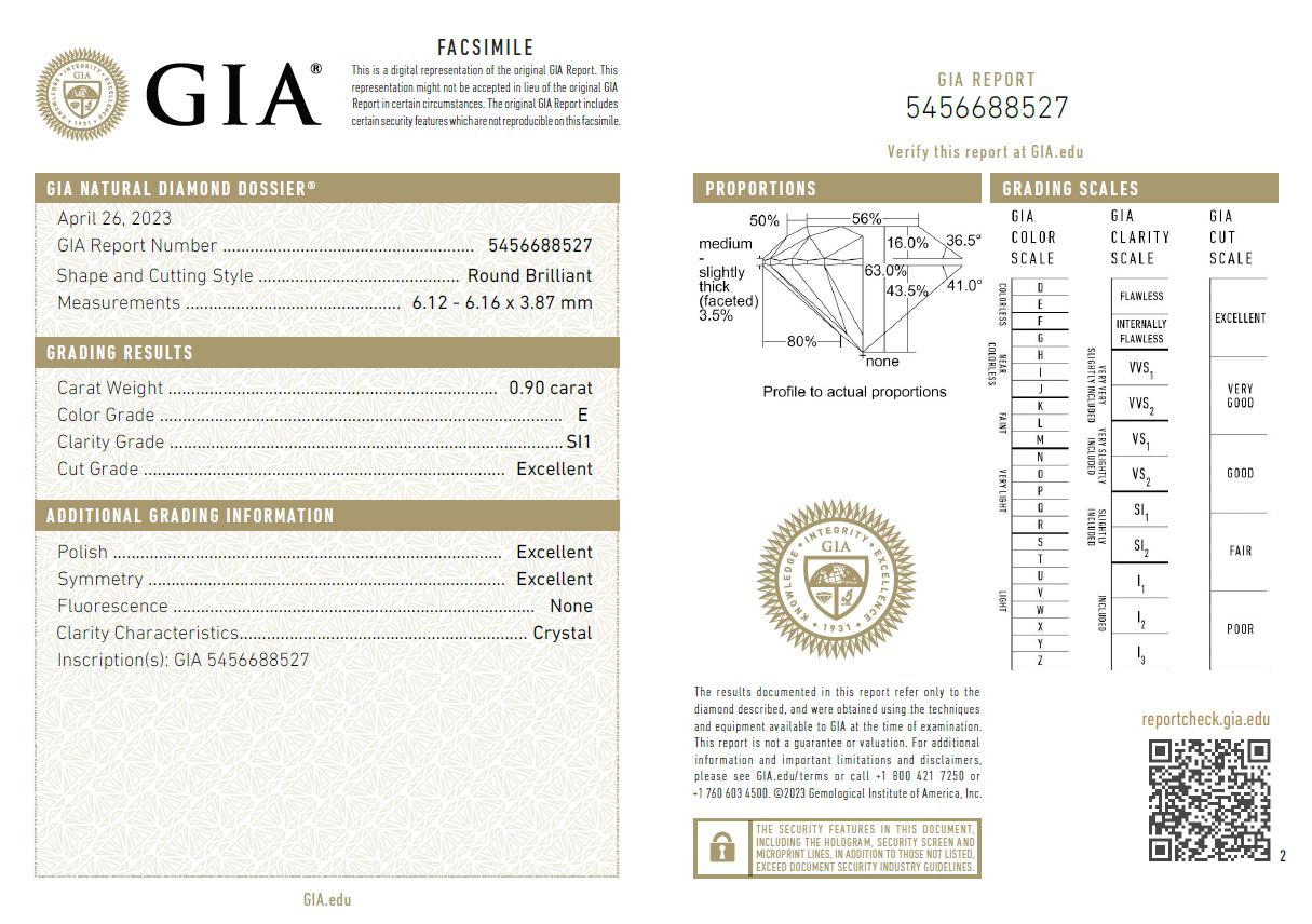 GIA鑽石 0.90 E SI1 3EX NON