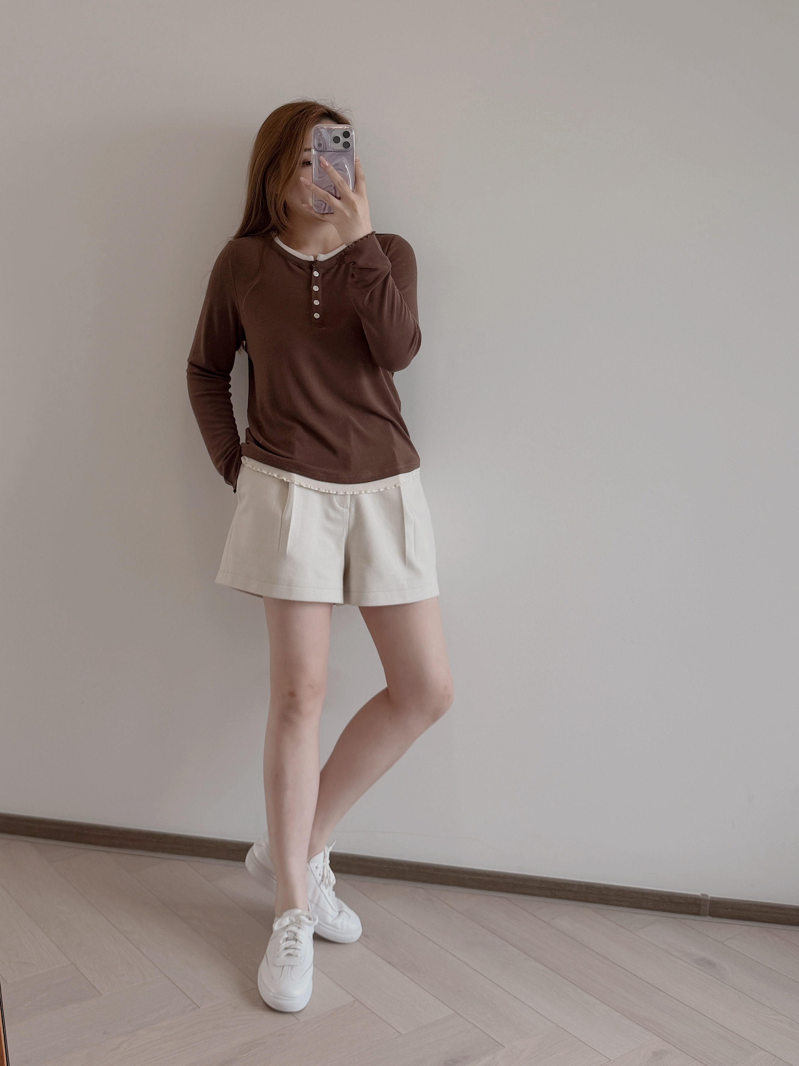 7384 假兩件亨利領糯感軟滑長袖