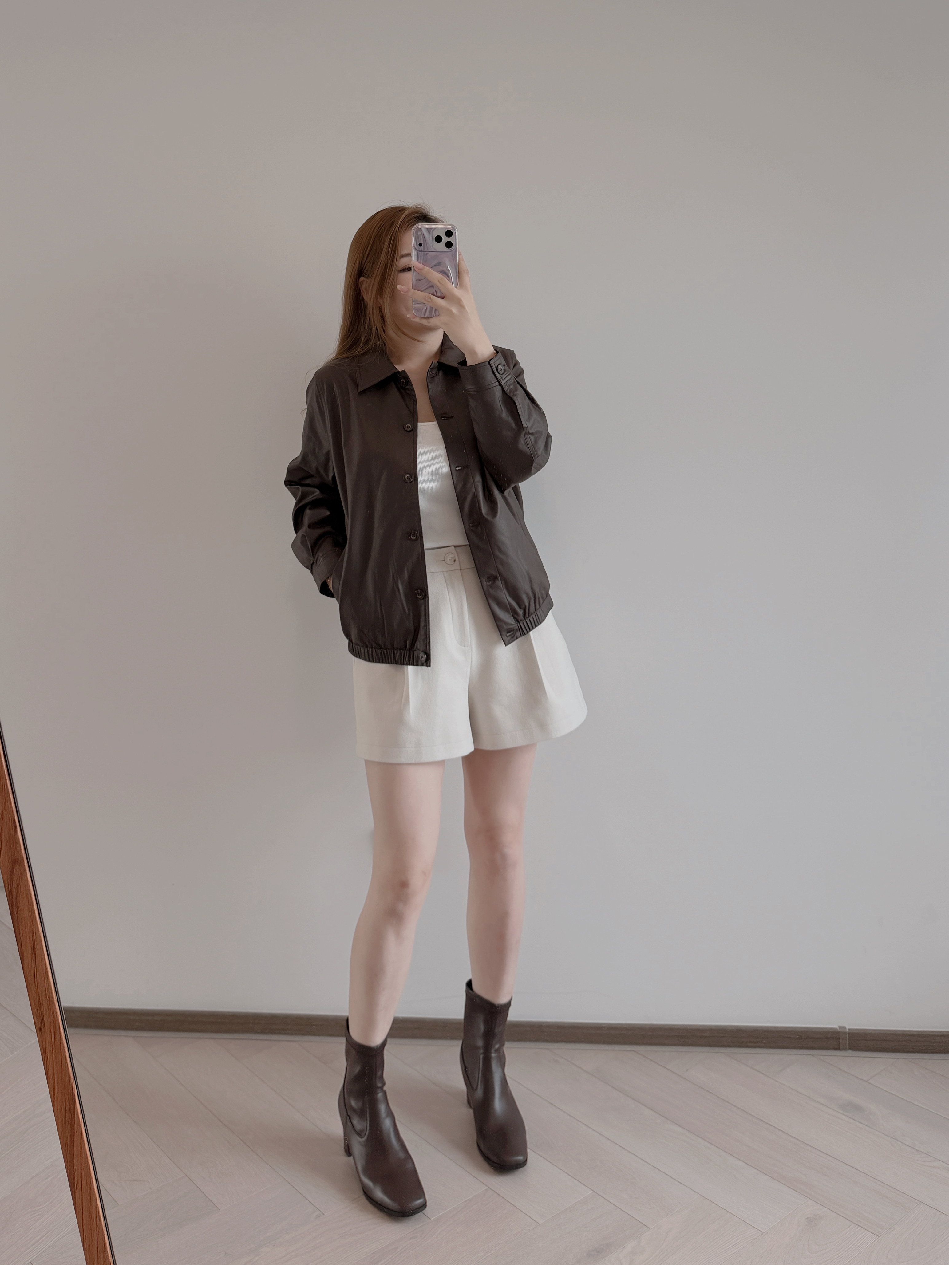 7347 薄款啡色皮衣