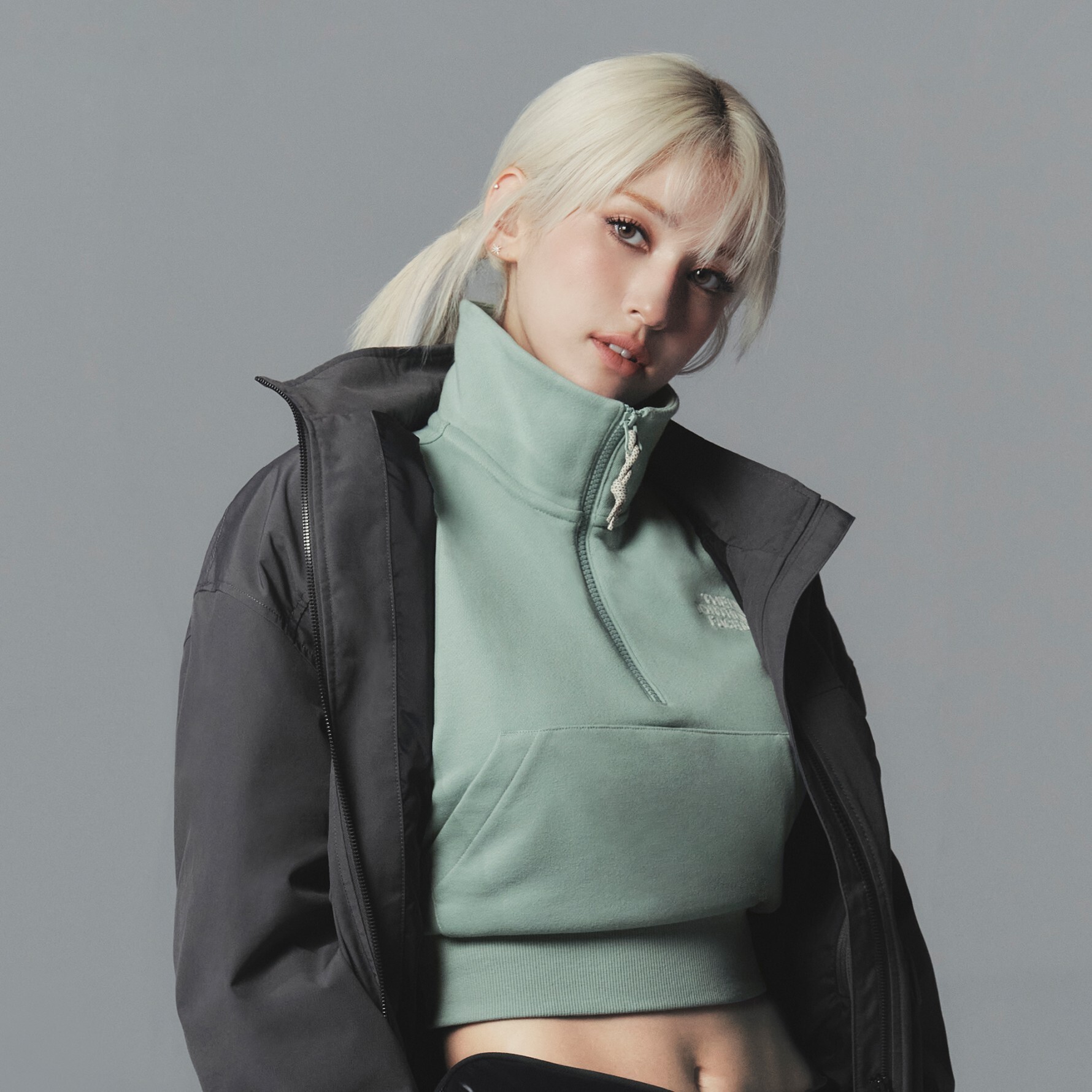 【OWN】The North Face 秋冬 長袖 上衣 短版 立領 拉鍊 男款 女款 情侶 白標 蒂芬妮綠