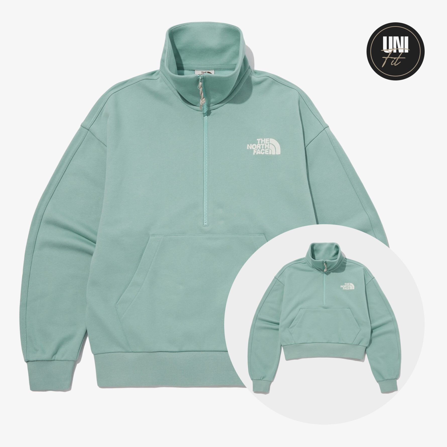 【OWN】The North Face 秋冬 長袖 上衣 短版 立領 拉鍊 男款 女款 情侶 白標 蒂芬妮綠