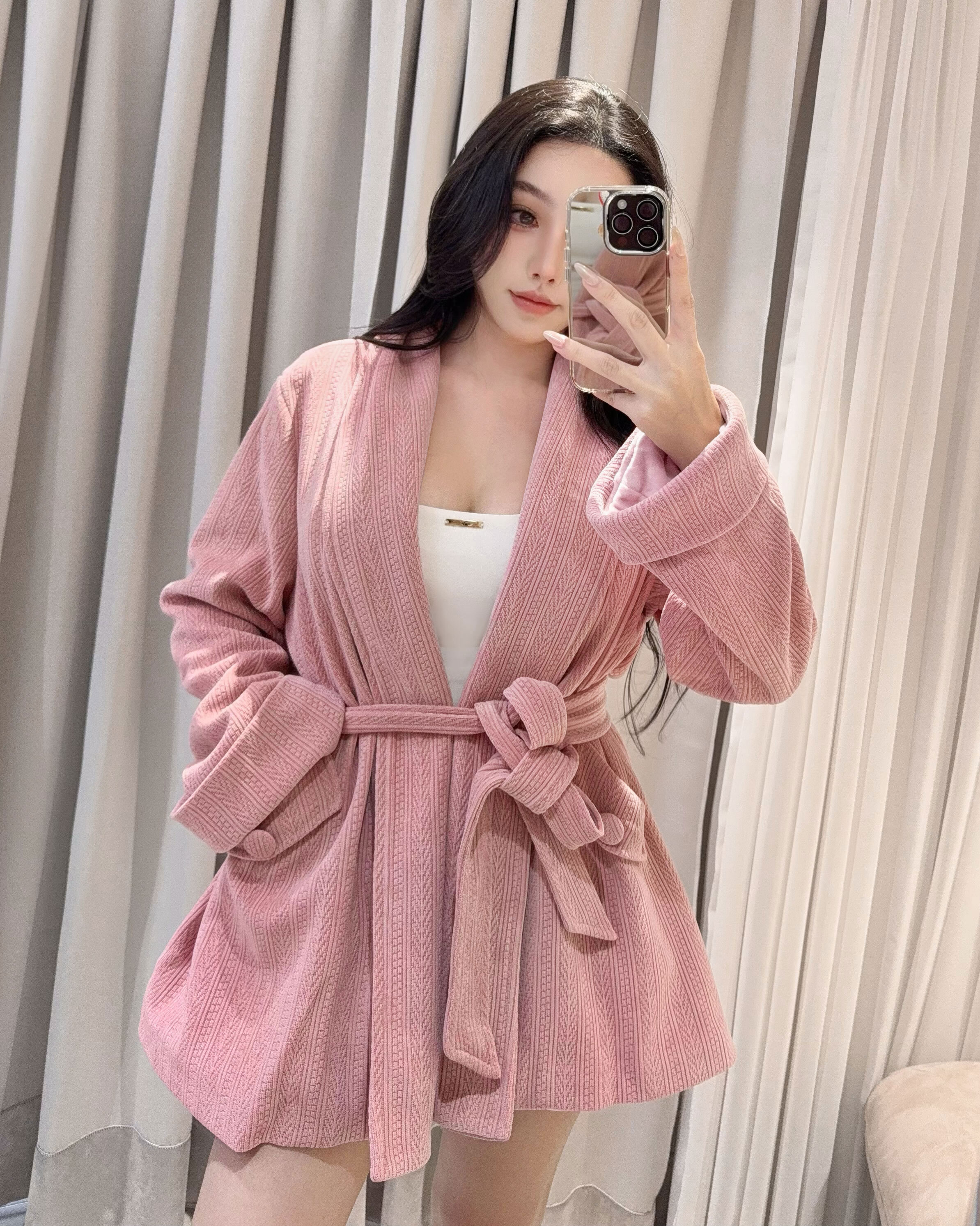 訂製-慵懶浴袍領織紋刷毛外套