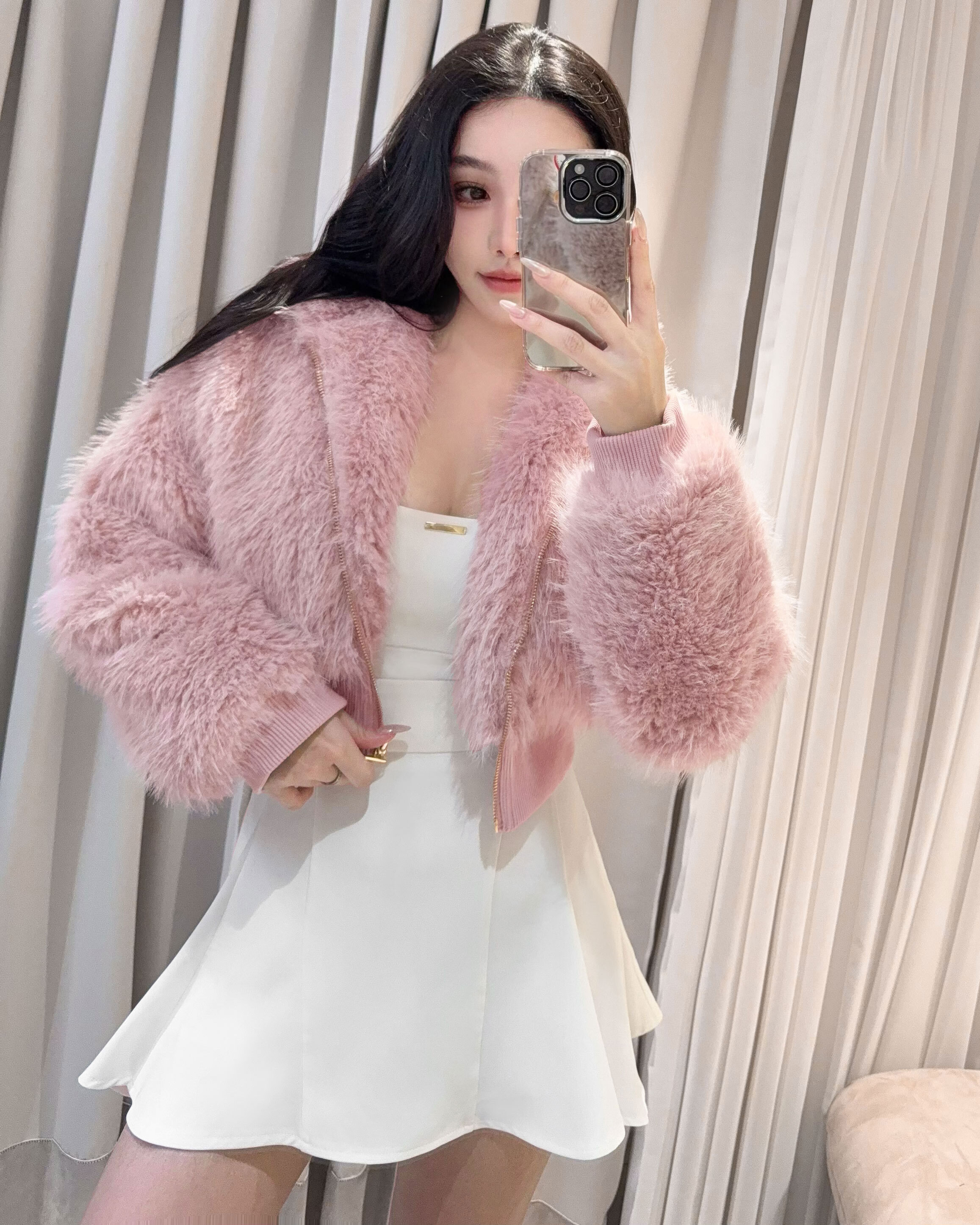 訂製-質感澎澎毛連帽短外套