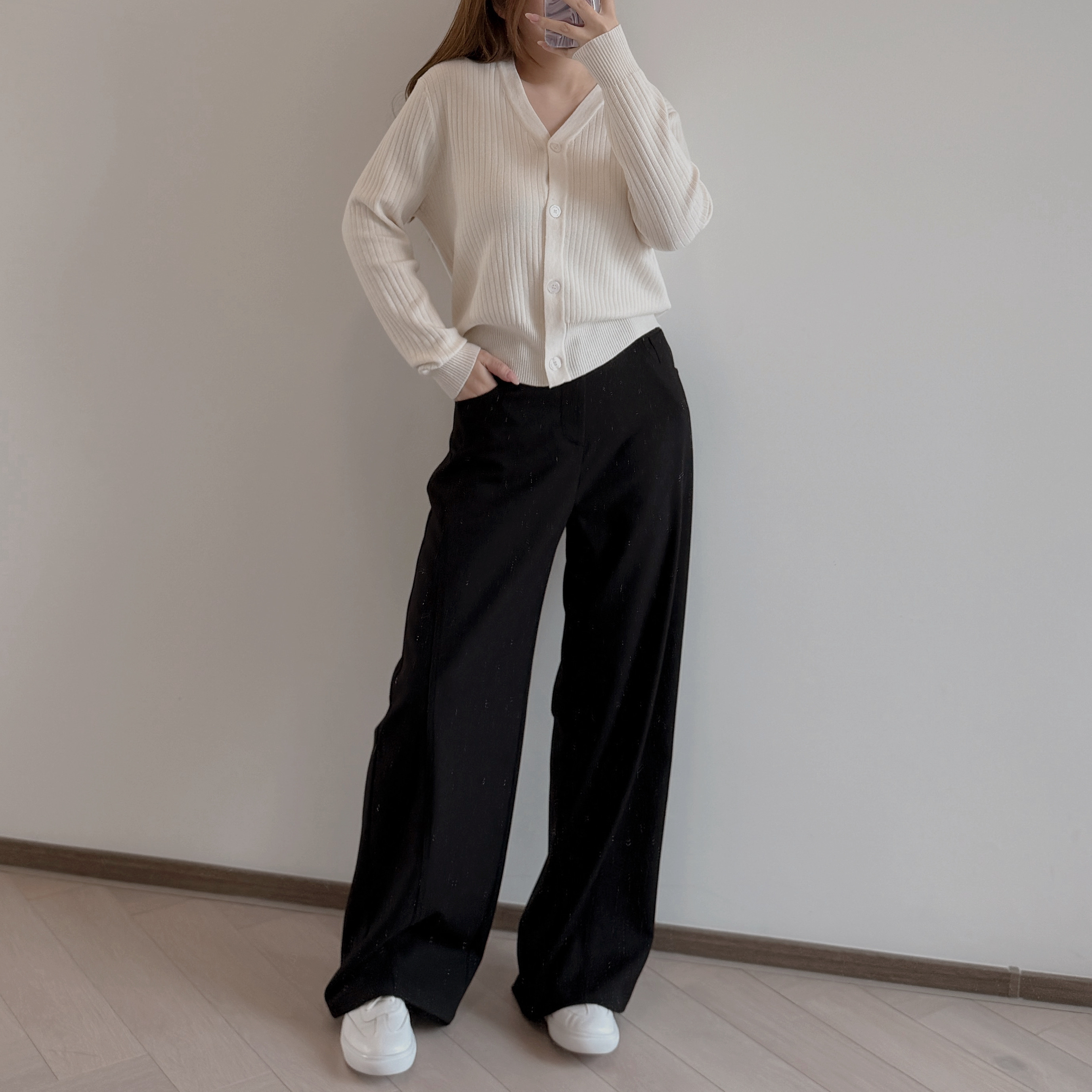 7289 黑色極軟闊腳褲