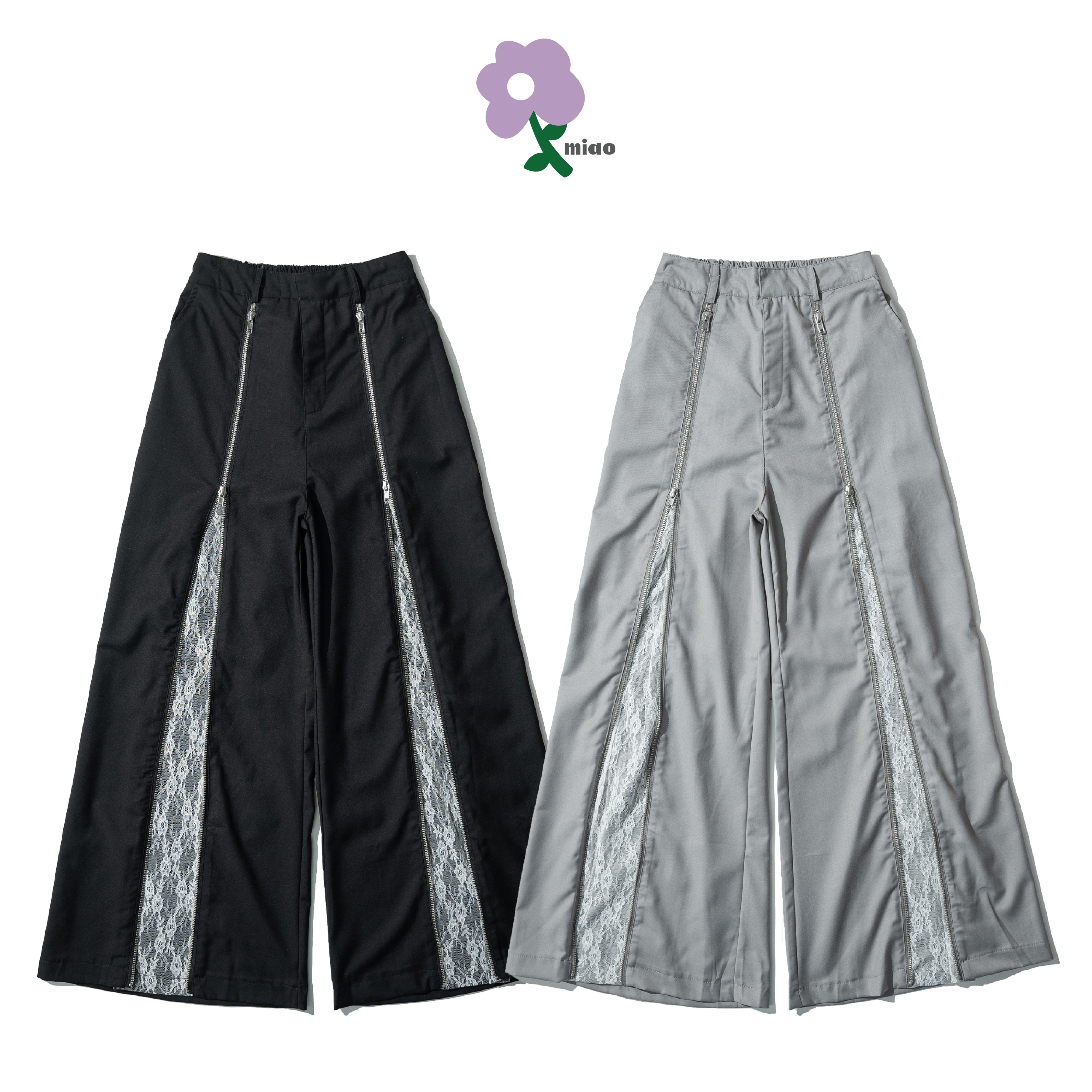 AGILITY MIAO Guipure Lace Zipper Pants 女裝 蕾絲 拉鍊 闊腿長褲 [M-BK6]