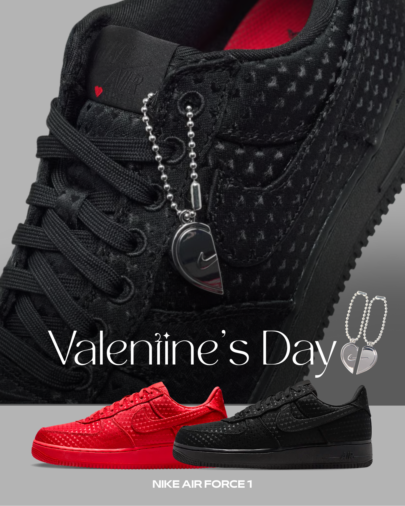 【逢甲 FUZZY】Nike Air Force 1 "Valentine's Day" 情人節 滿版愛心 全黑 IB6836-001 全紅 IB6836-600