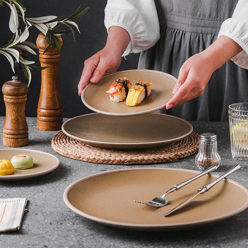 《6561》日式磨砂陶邊淺圓盤