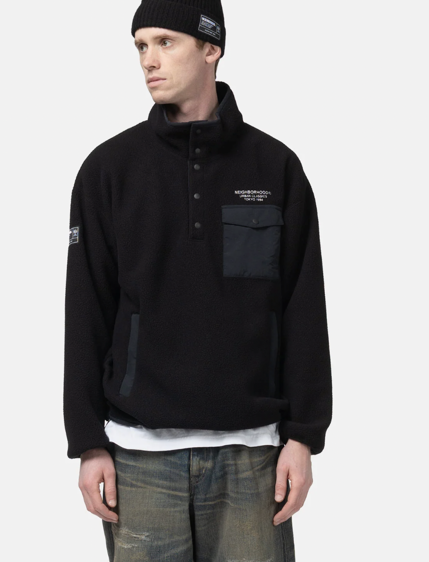 [現貨] NEIGHBORHOOD FW25 FLEECE STAND COLLAR LS | BLACK
