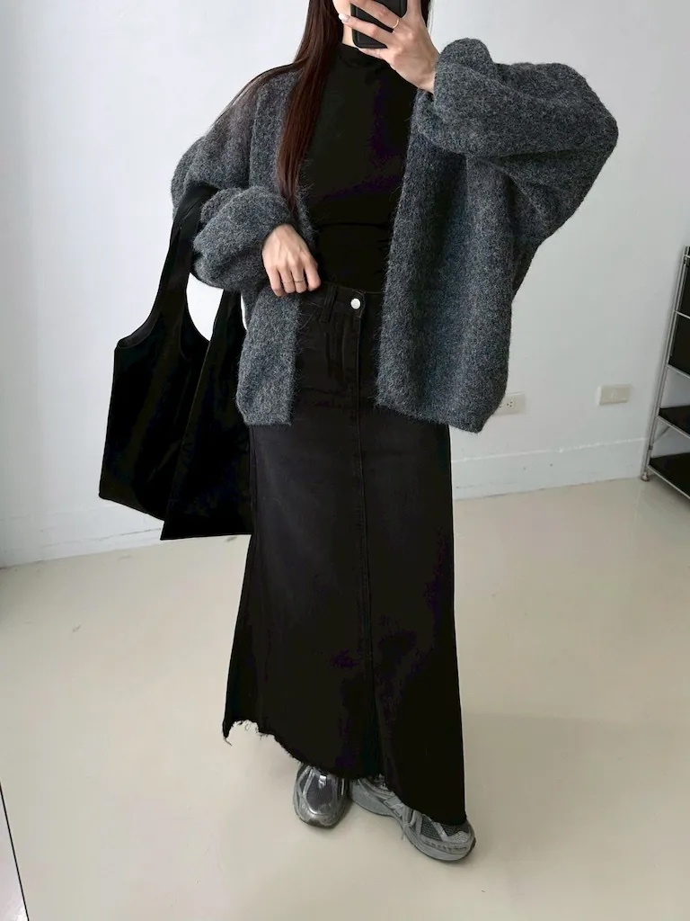 好看！無釦澎袖針織大毛衣外套