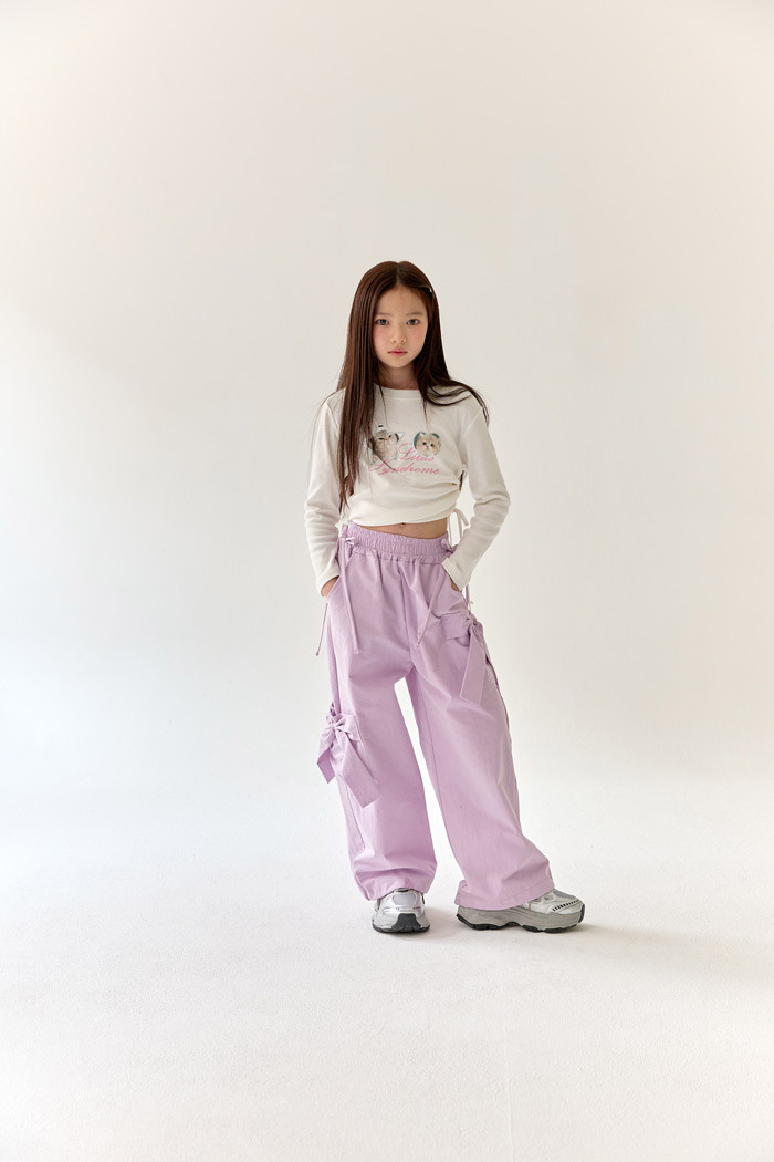 正韓春Lilas 粉嫩色蝴蝶結工裝褲